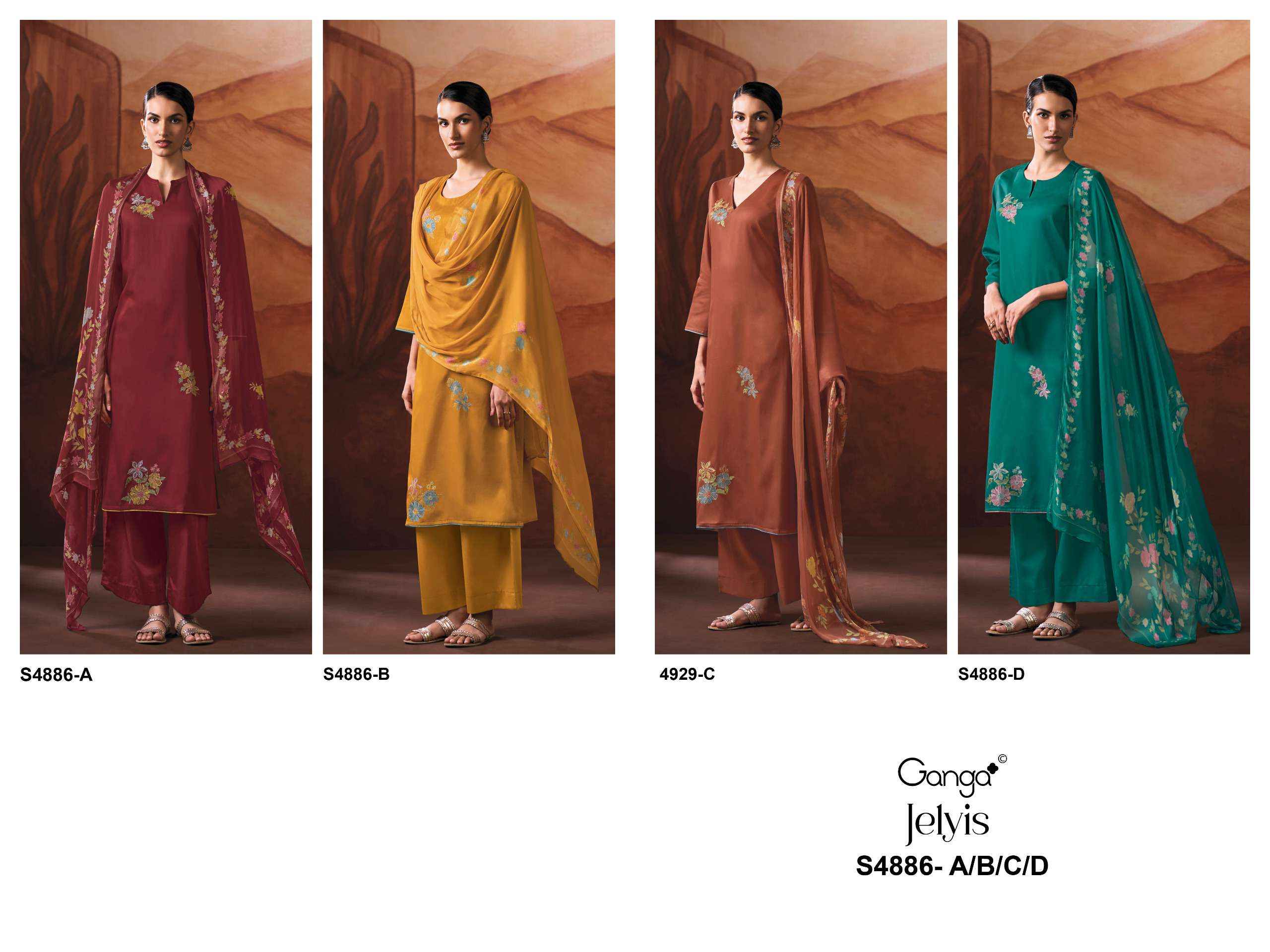 Ganga Jelyis 4886 Satin Cotton Dress Material 4 pcs Catalogue