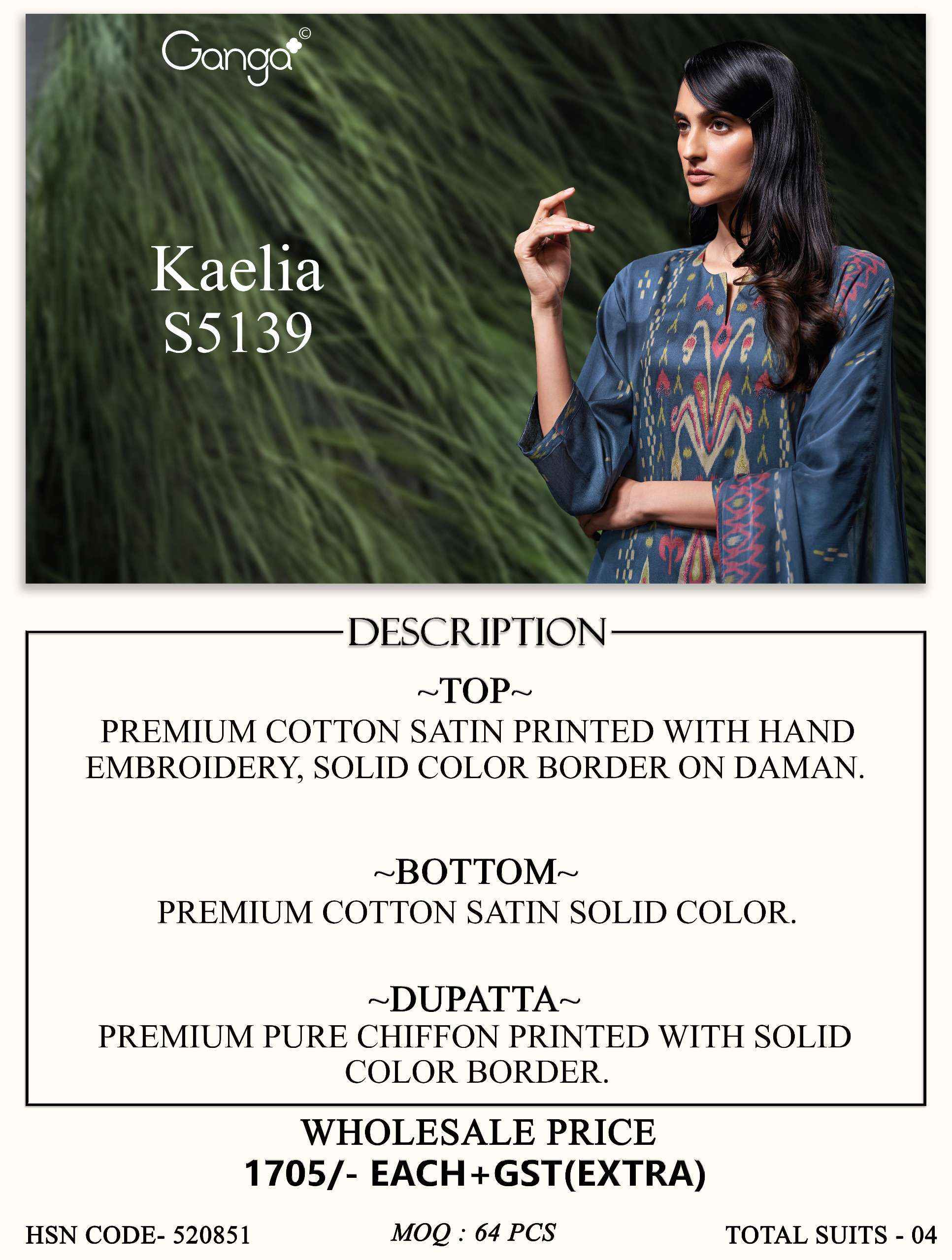 Ganga Kaelia 5139 Satin Cotton Dress Material 4 pcs Catalogue