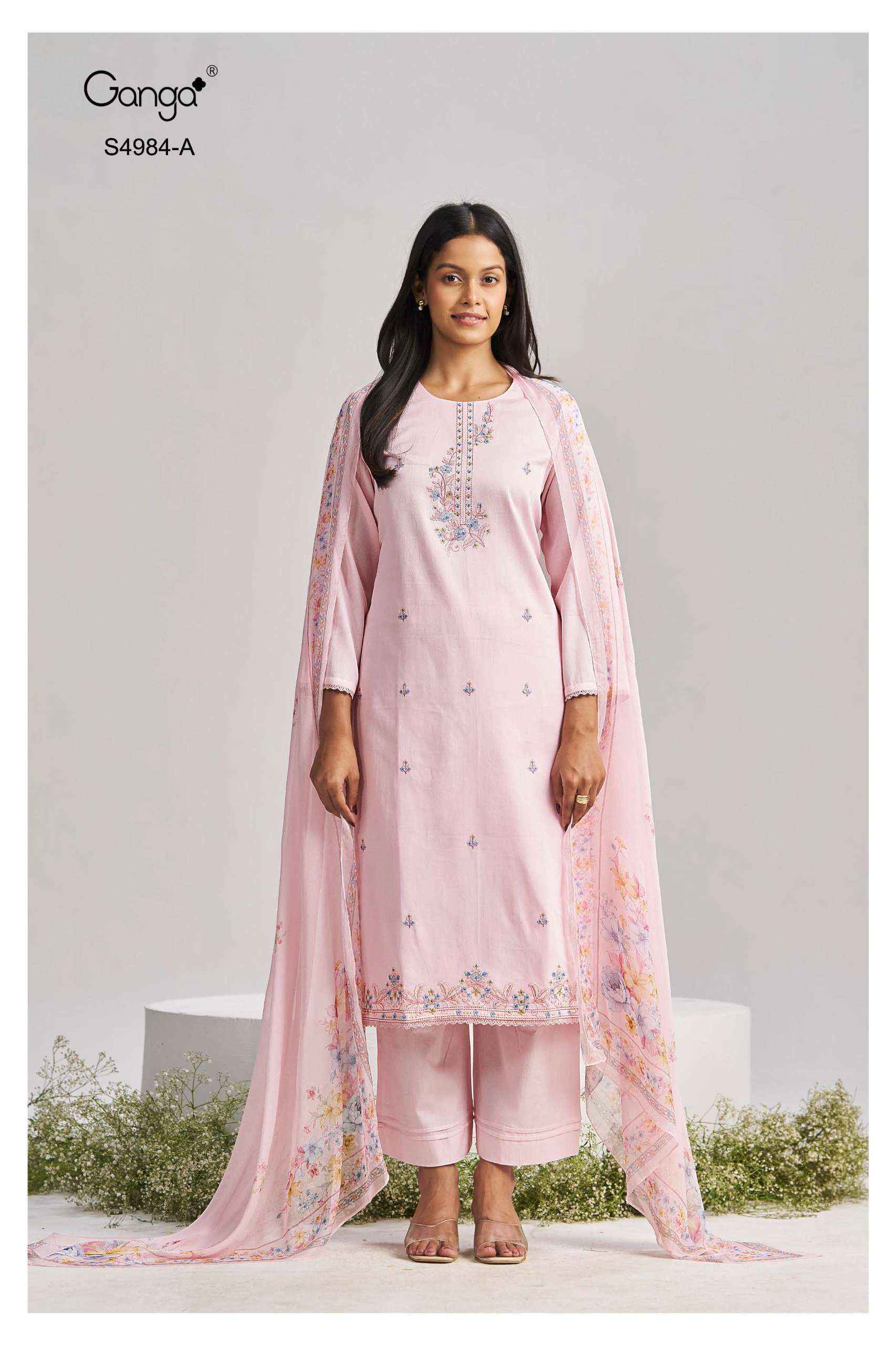 Ganga Lishka 4984 Satin Cotton Dress Material 3 pcs Catalogue