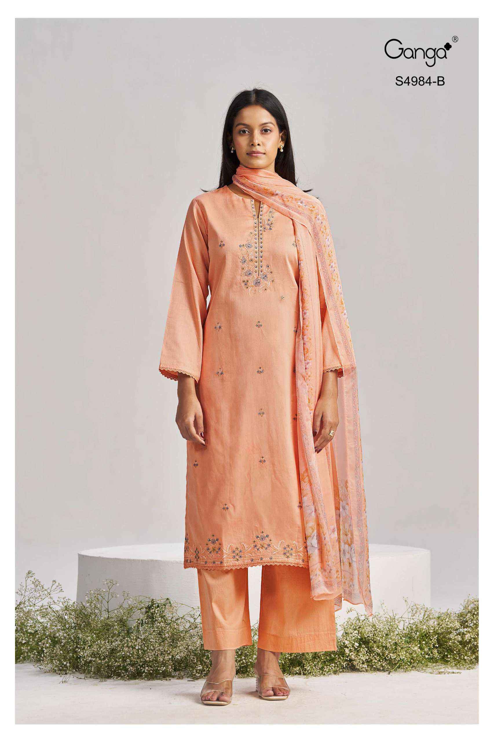 Ganga Lishka 4984 Satin Cotton Dress Material 3 pcs Catalogue