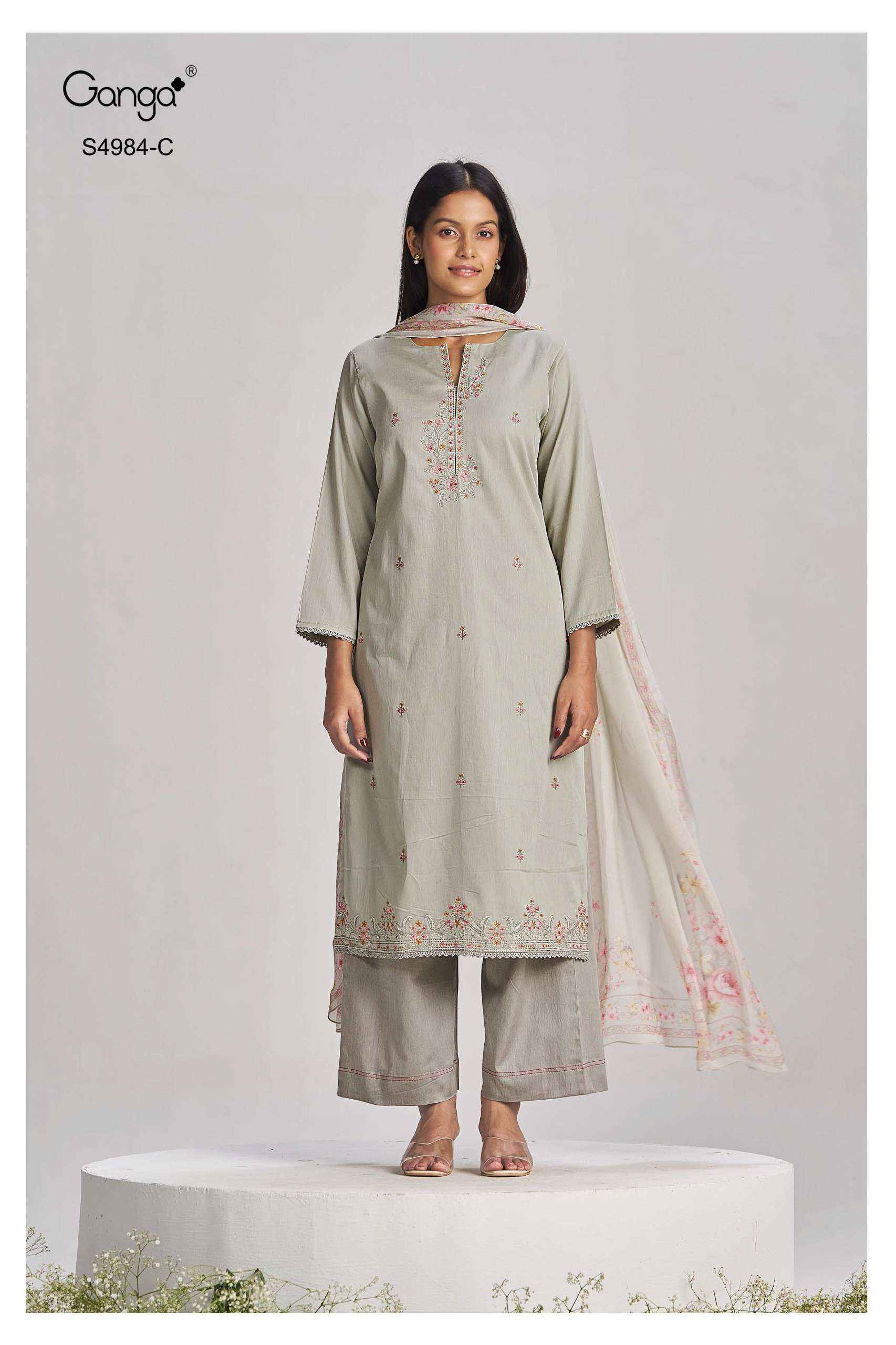 Ganga Lishka 4984 Satin Cotton Dress Material 3 pcs Catalogue