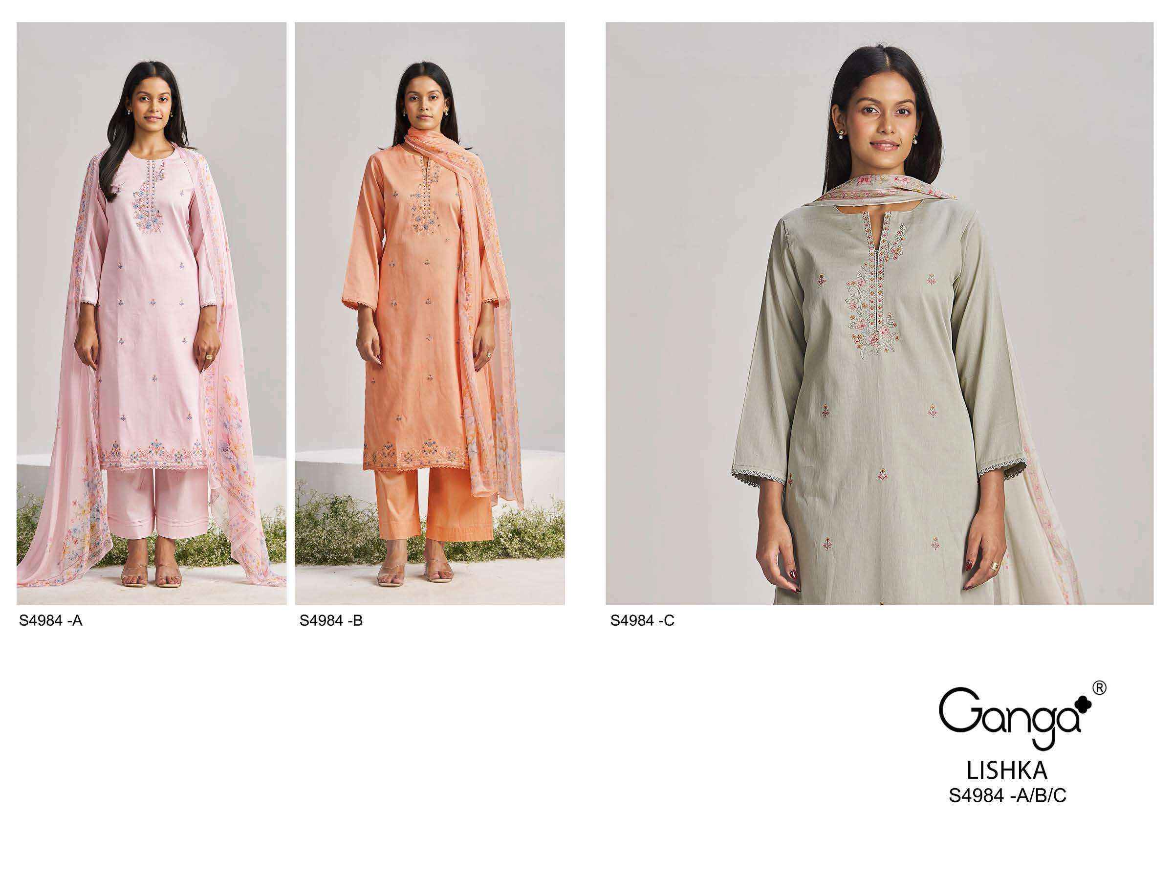 Ganga Lishka 4984 Satin Cotton Dress Material 3 pcs Catalogue