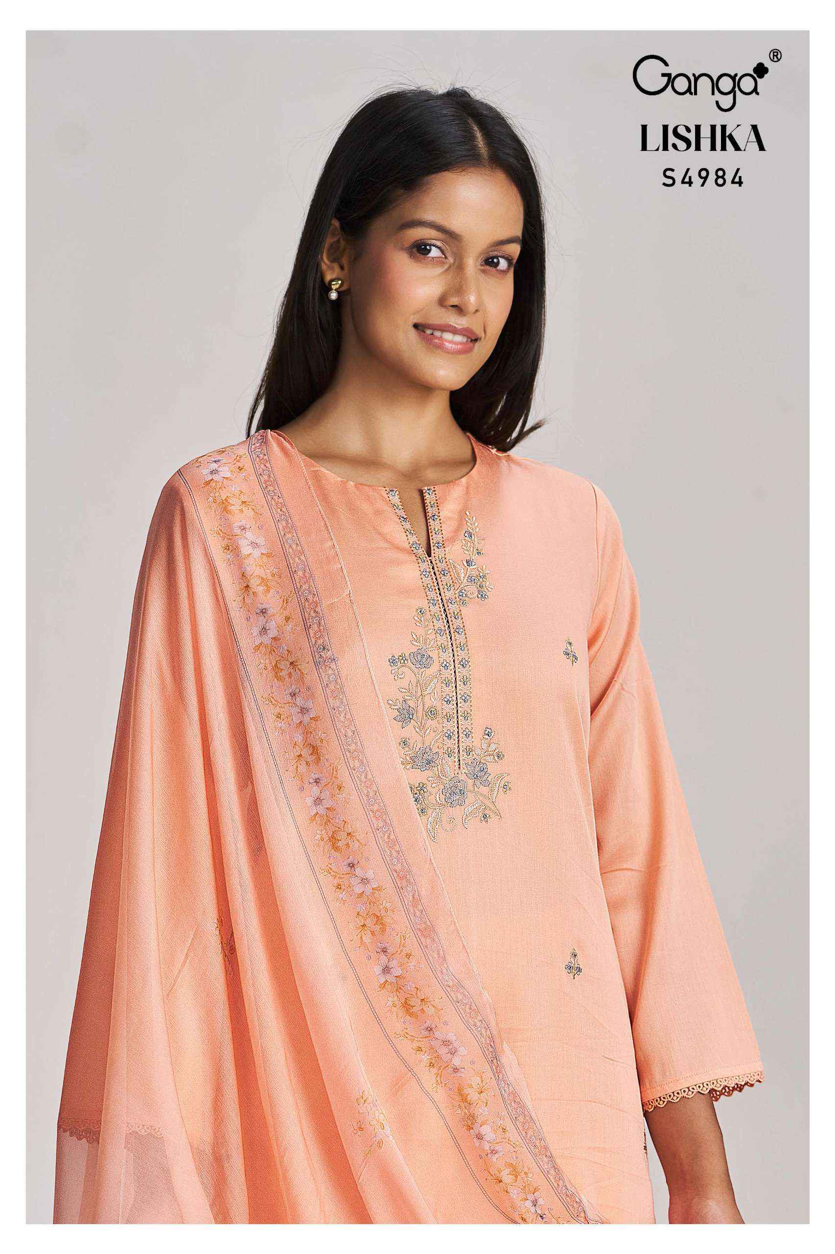 Ganga Lishka 4984 Satin Cotton Dress Material 3 pcs Catalogue