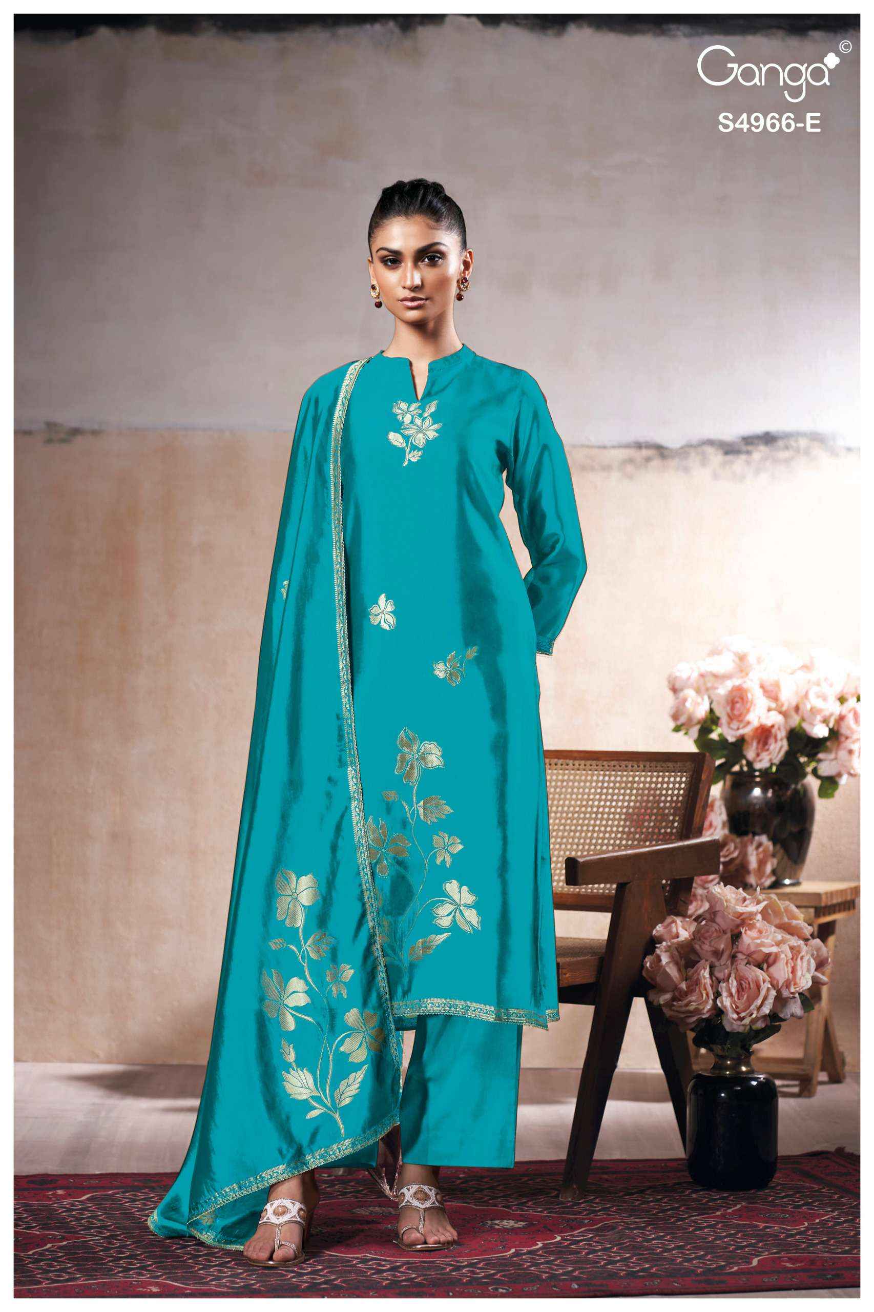 Ganga Nivora 4966 Silk Jacquard Dress Material 5 pcs Catalogue