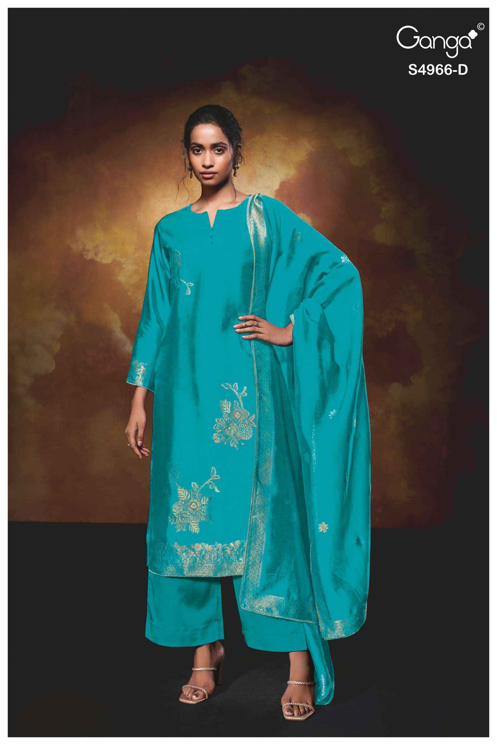 Ganga Nivora 4966 Silk Jacquard Dress Material 5 pcs Catalogue
