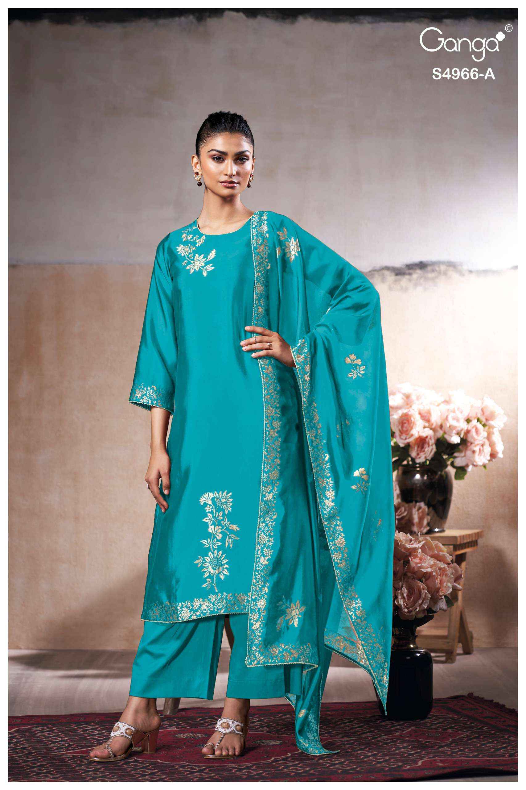 Ganga Nivora 4966 Silk Jacquard Dress Material 5 pcs Catalogue