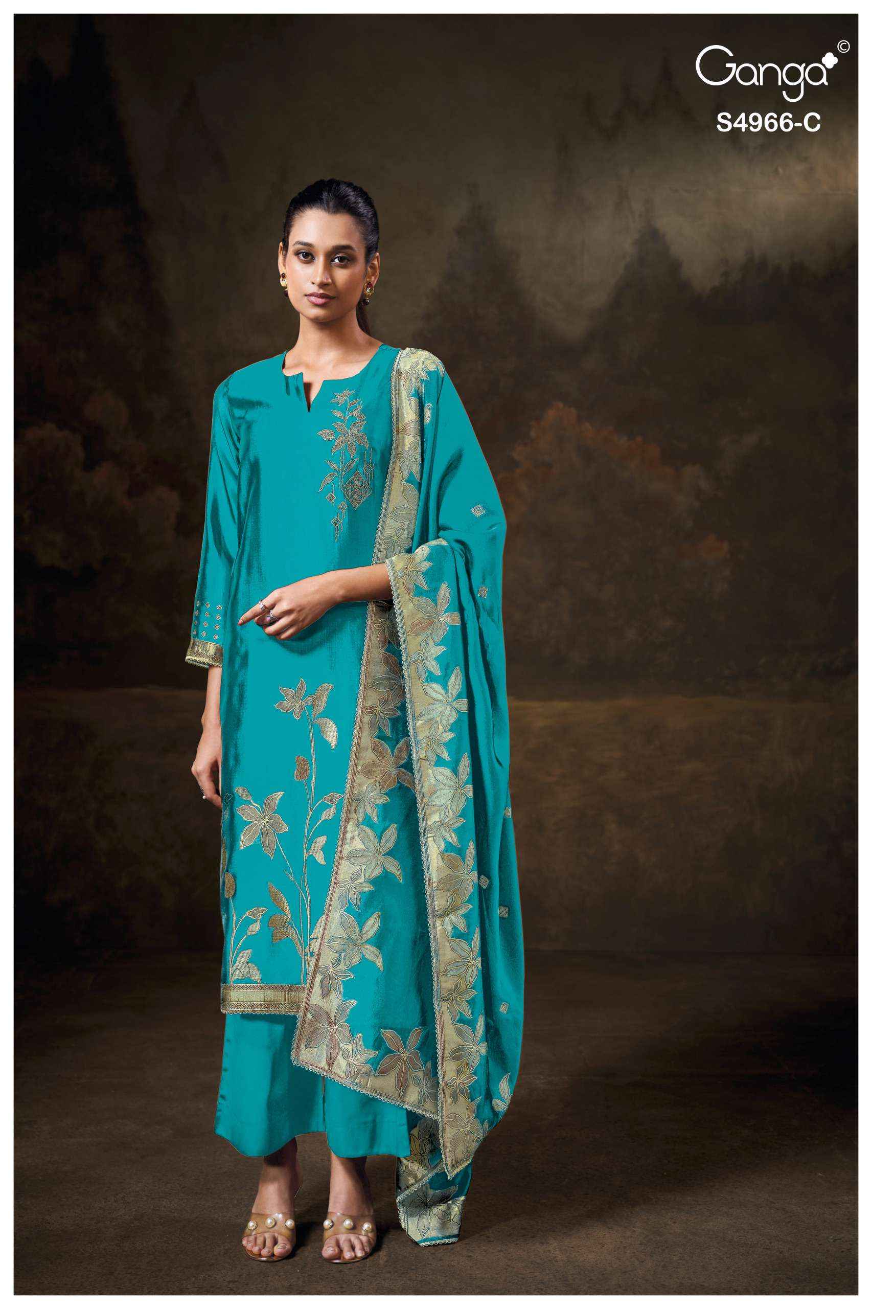 Ganga Nivora 4966 Silk Jacquard Dress Material 5 pcs Catalogue