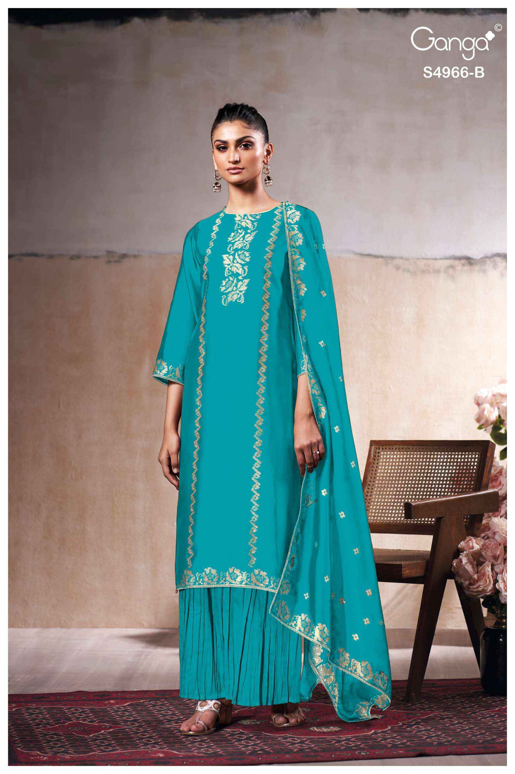 Ganga Nivora 4966 Silk Jacquard Dress Material 5 pcs Catalogue