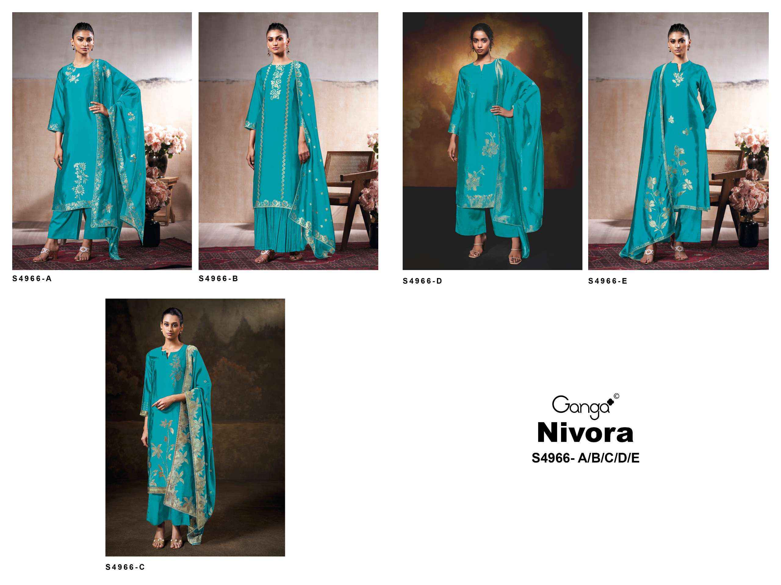 Ganga Nivora 4966 Silk Jacquard Dress Material 5 pcs Catalogue