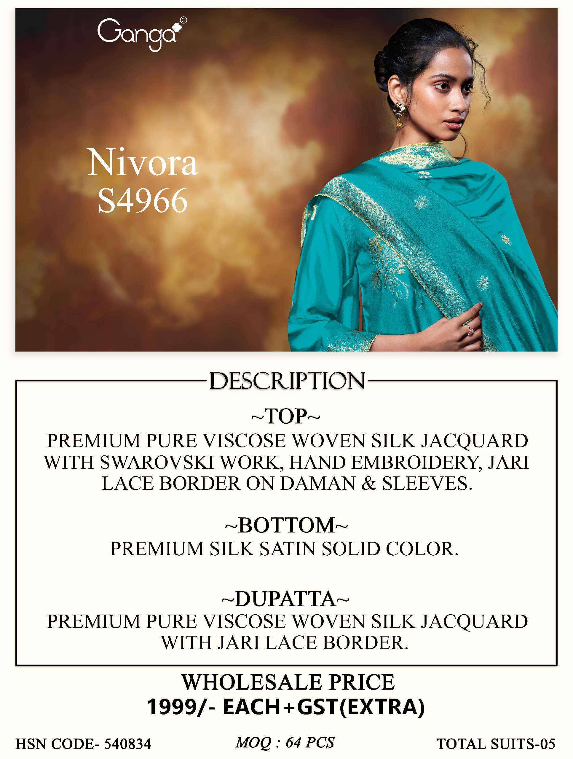 Ganga Nivora 4966 Silk Jacquard Dress Material 5 pcs Catalogue