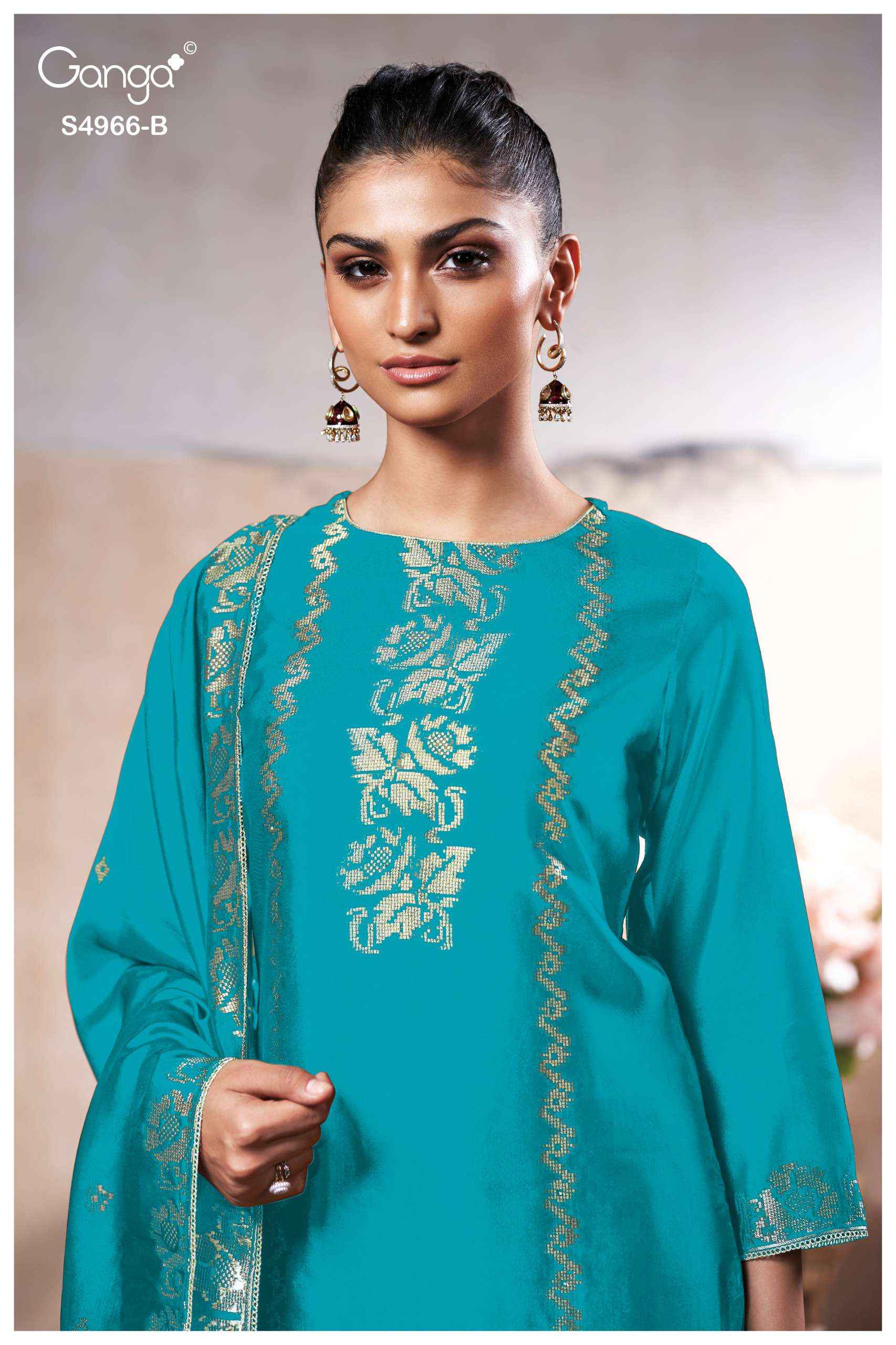 Ganga Nivora 4966 Silk Jacquard Dress Material 5 pcs Catalogue