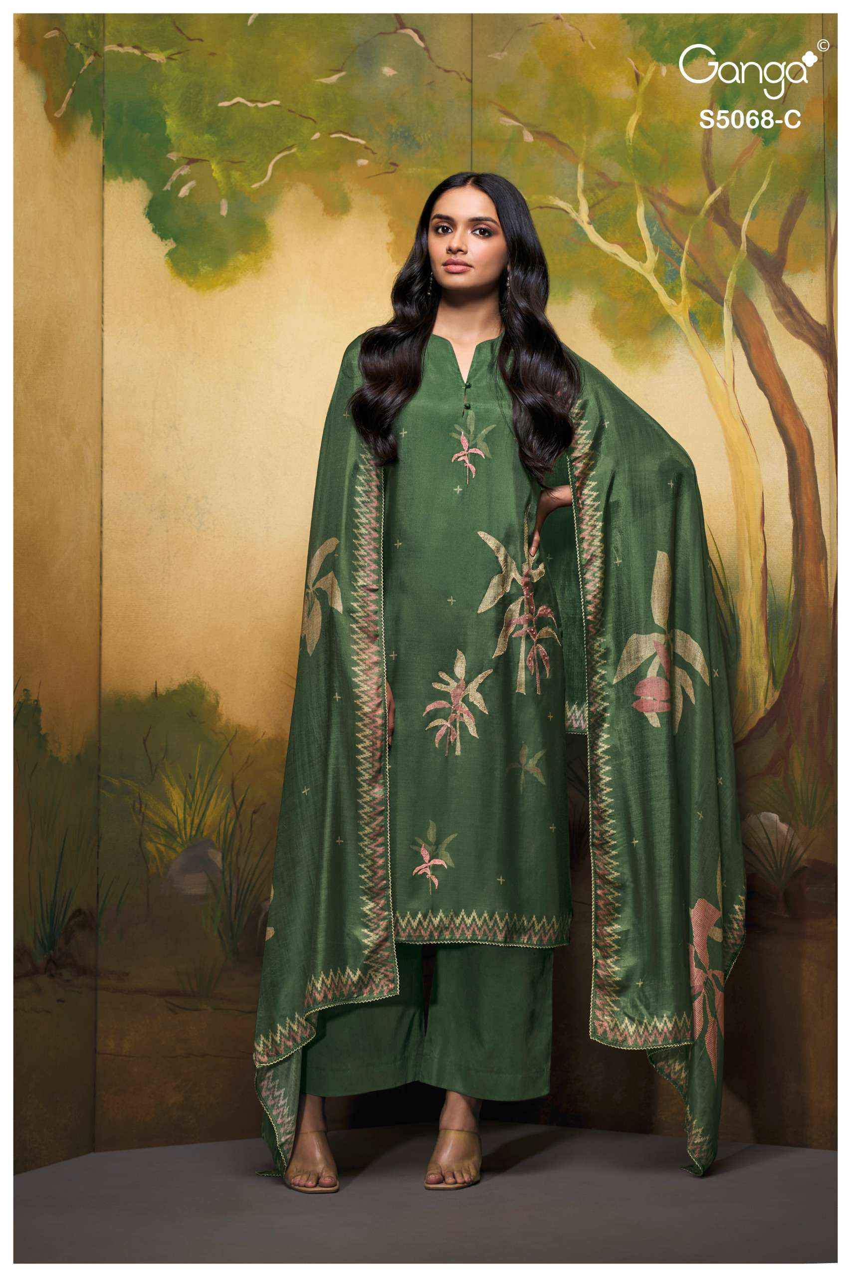 Ganga Nylah 5068 Silk Dress Material 4 pcs Catalogue