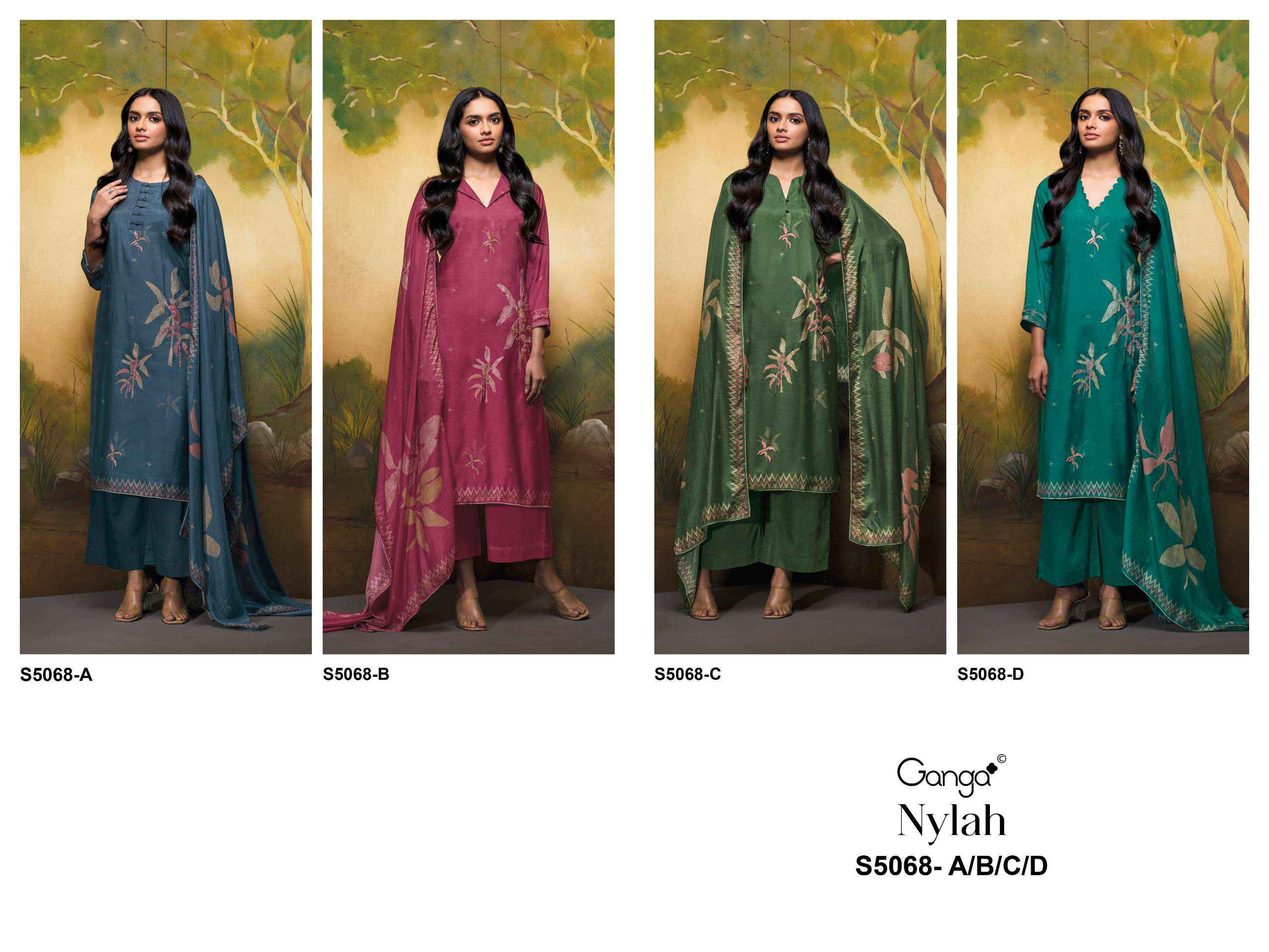 Ganga Nylah 5068 Silk Dress Material 4 pcs Catalogue