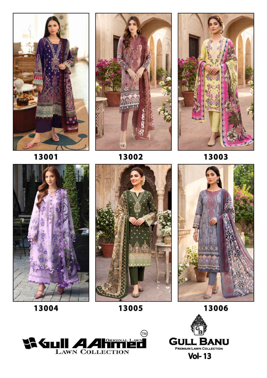 Gull Aahmed Gull Banu Vol 13 Cambric Cotton Dress Material 6 pcs Catalogue