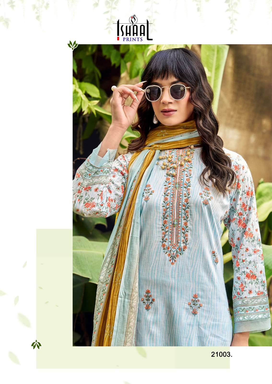 Ishaal Embroidered Vol 21 Lawn Cotton Dress Material 10 pcs Catalogue