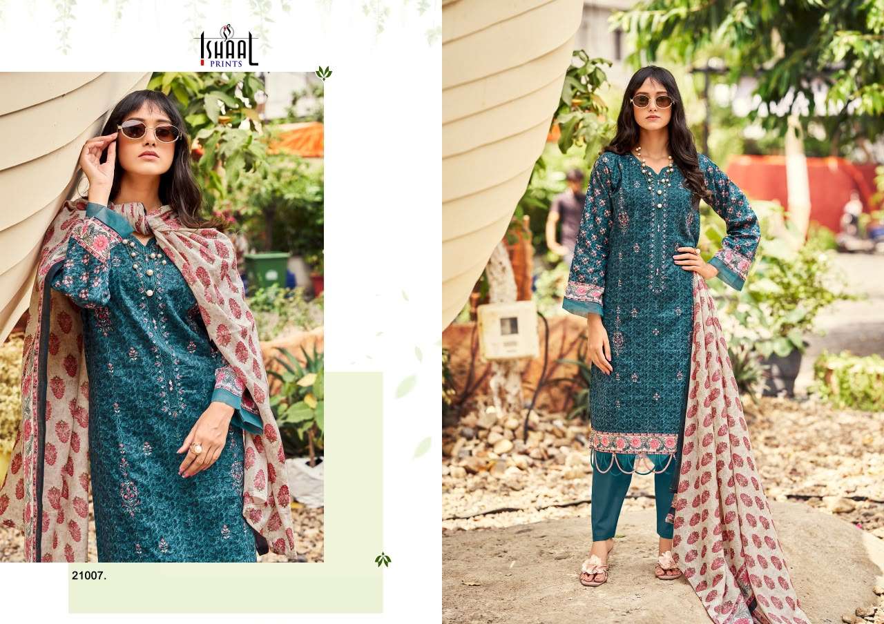 Ishaal Embroidered Vol 21 Lawn Cotton Dress Material 10 pcs Catalogue