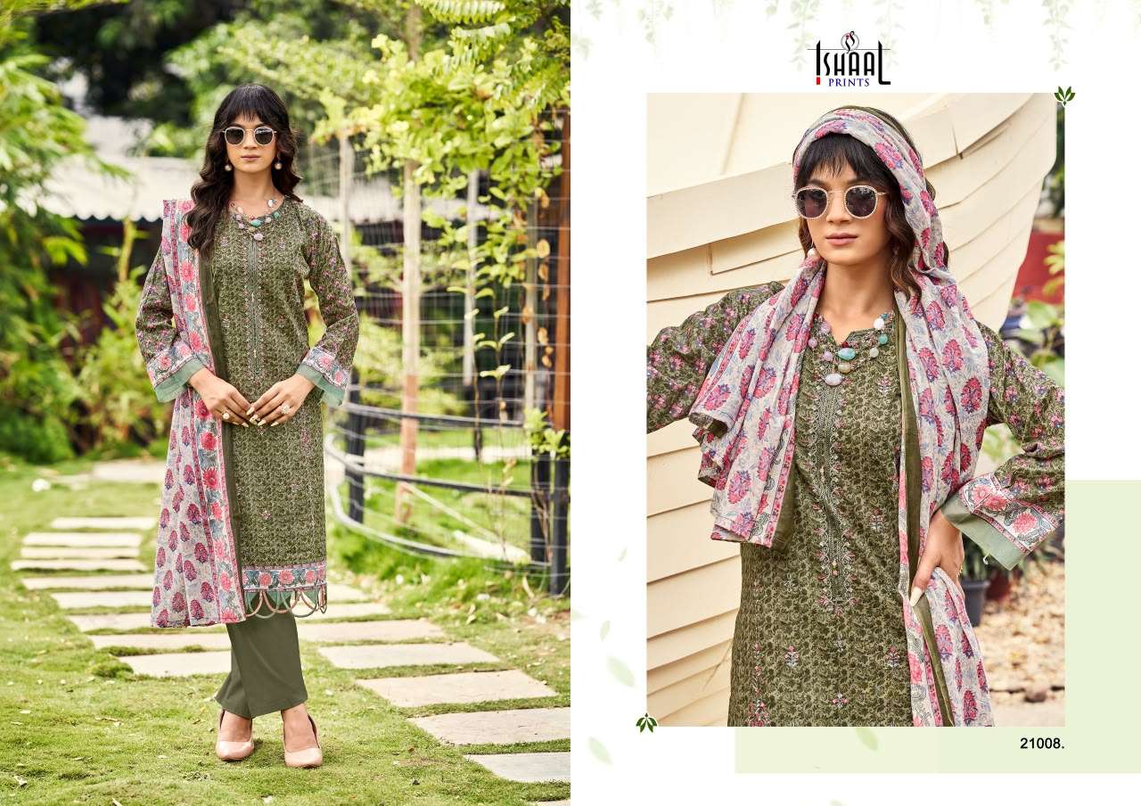 Ishaal Embroidered Vol 21 Lawn Cotton Dress Material 10 pcs Catalogue