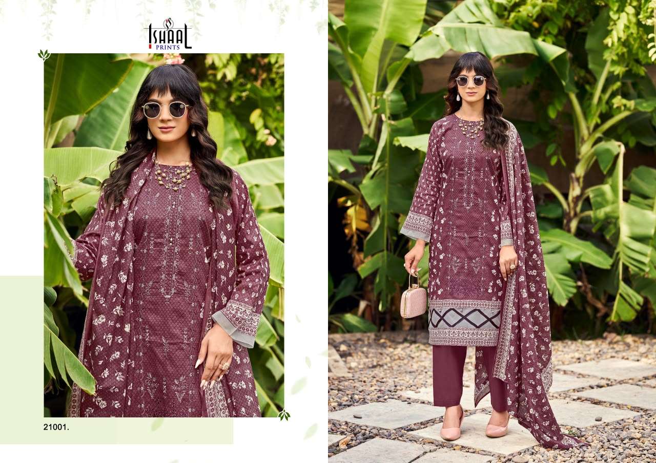 Ishaal Embroidered Vol 21 Lawn Cotton Dress Material 10 pcs Catalogue