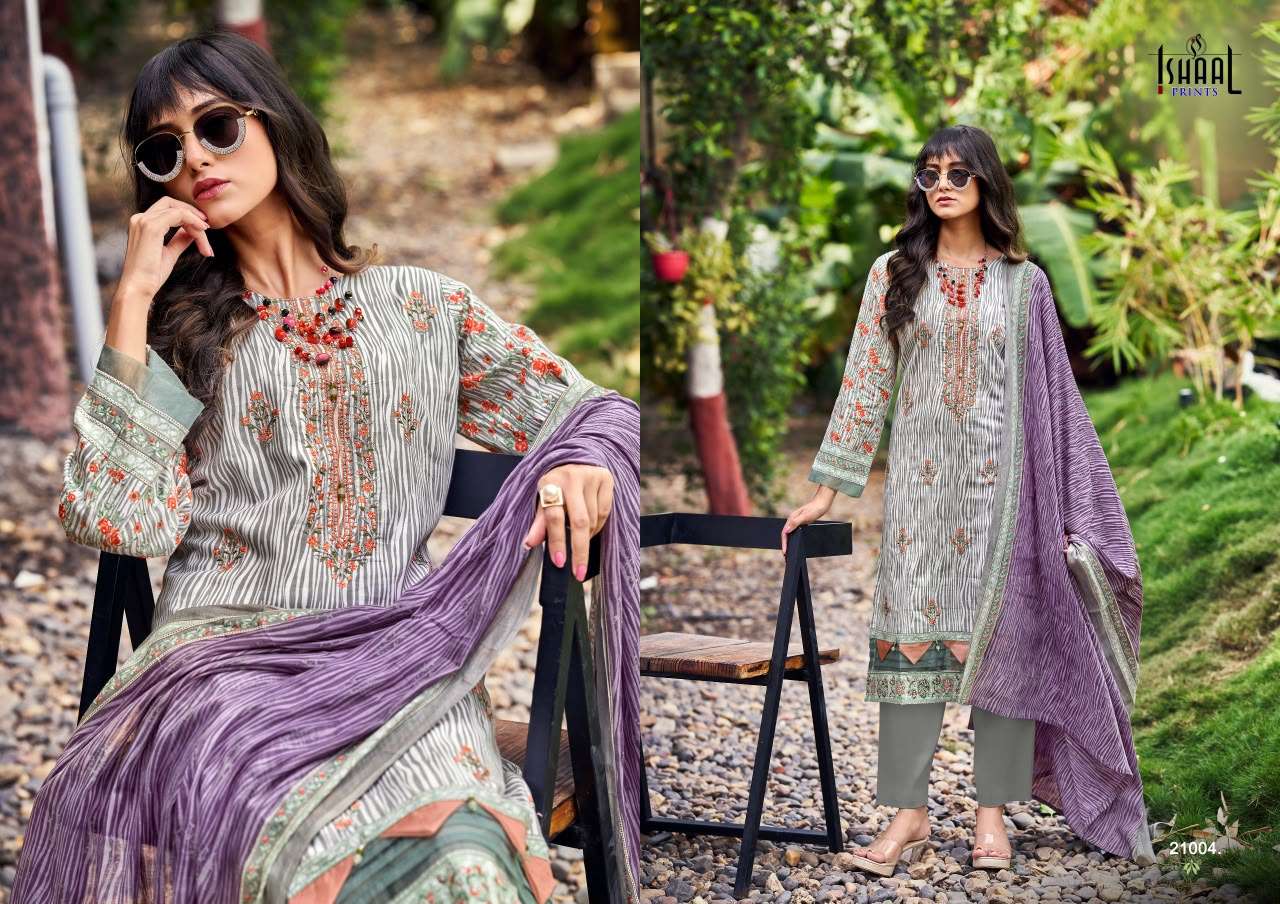 Ishaal Embroidered Vol 21 Lawn Cotton Dress Material 10 pcs Catalogue