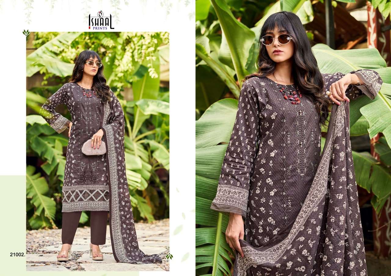 Ishaal Embroidered Vol 21 Lawn Cotton Dress Material 10 pcs Catalogue