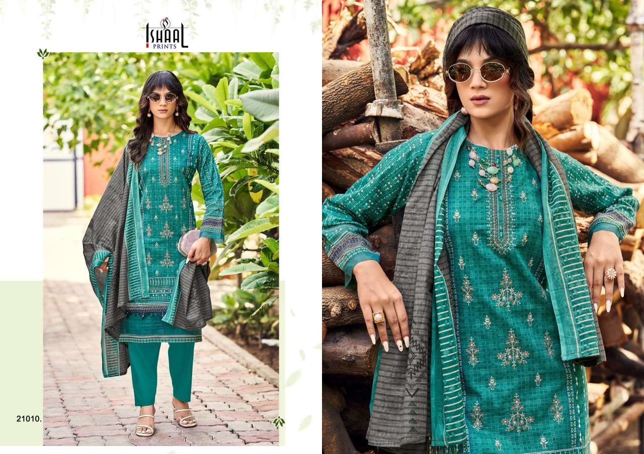 Ishaal Embroidered Vol 21 Lawn Cotton Dress Material 10 pcs Catalogue