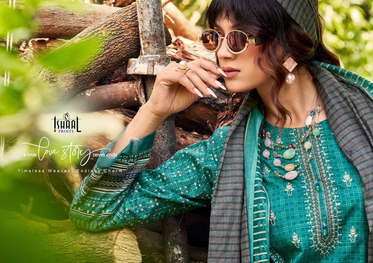 Ishaal Embroidered Vol 21 Lawn Cotton Dress Material 10 pcs Catalogue