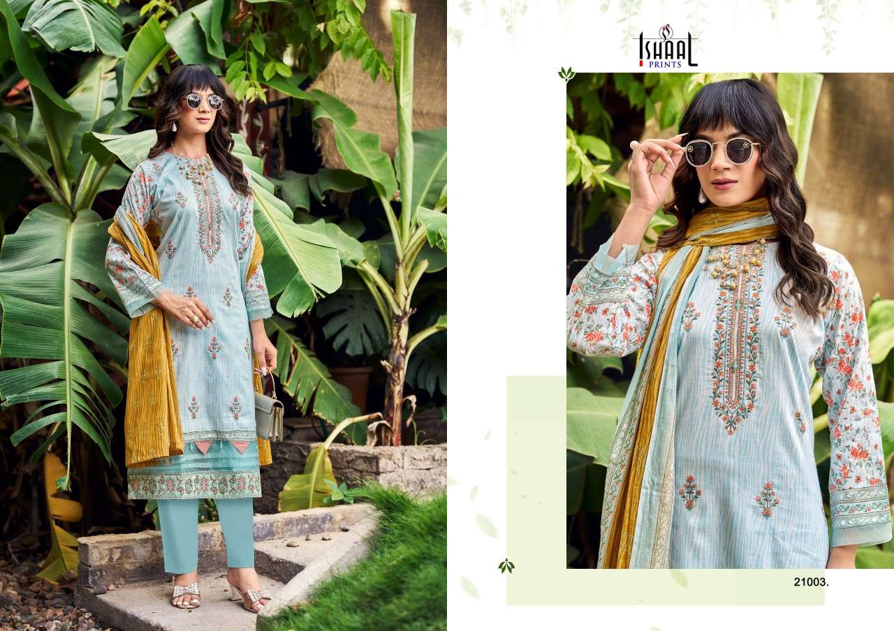 Ishaal Embroidered Vol 21 Lawn Cotton Dress Material 10 pcs Catalogue