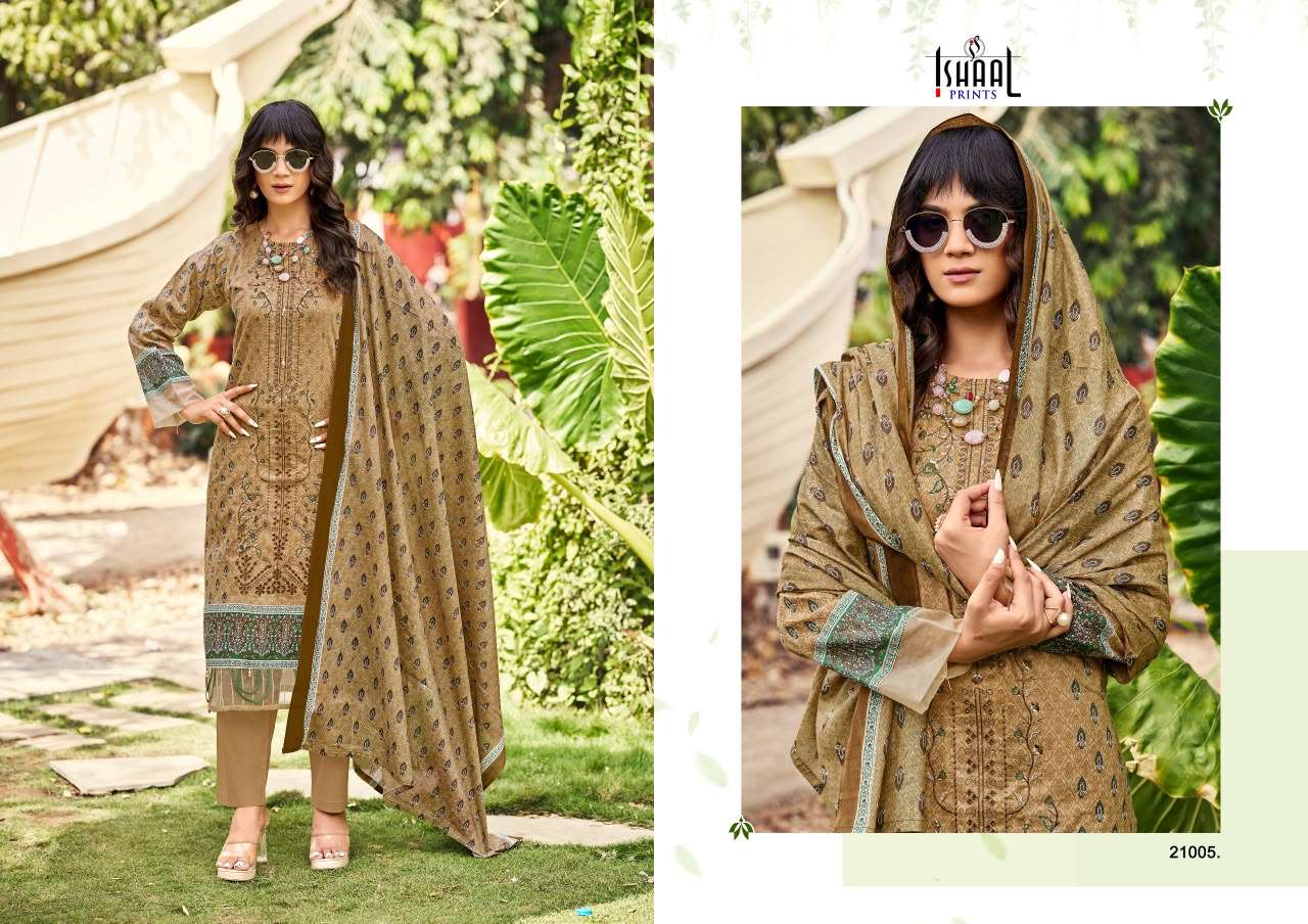 Ishaal Embroidered Vol 21 Lawn Cotton Dress Material 10 pcs Catalogue