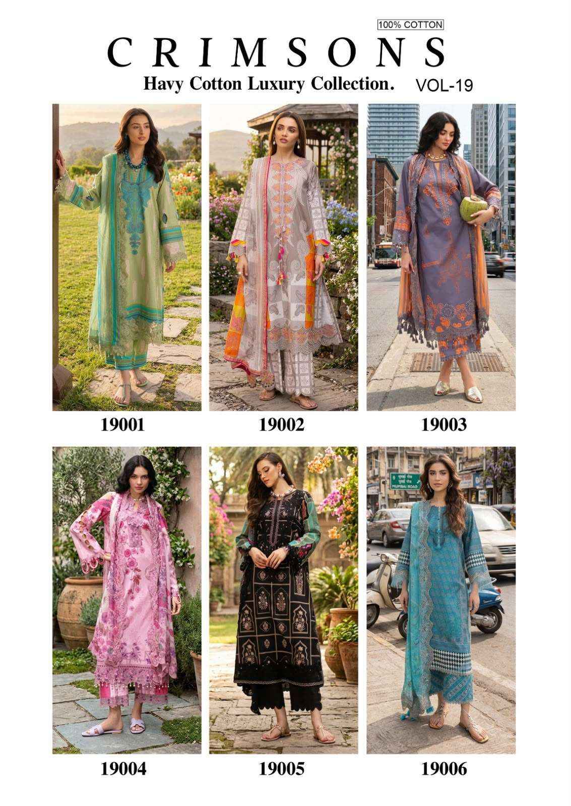 Jade Crimsons Vol 19 Lawn Cotton Dress Material 6 pc Cataloge
