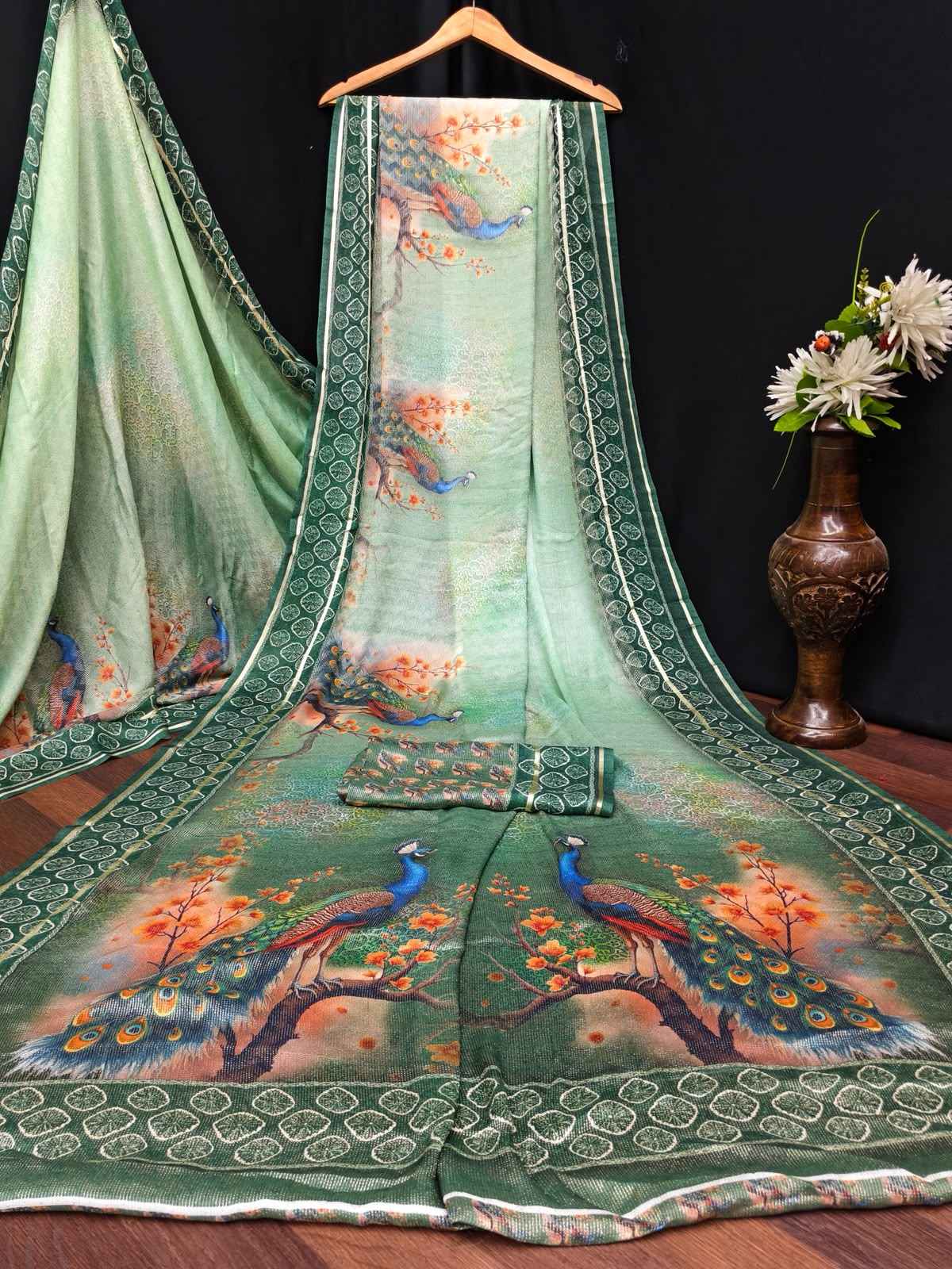 Kashvi Tanchoi Silk Vol 1 Dull Moss Saree 8 pcs Catalogue