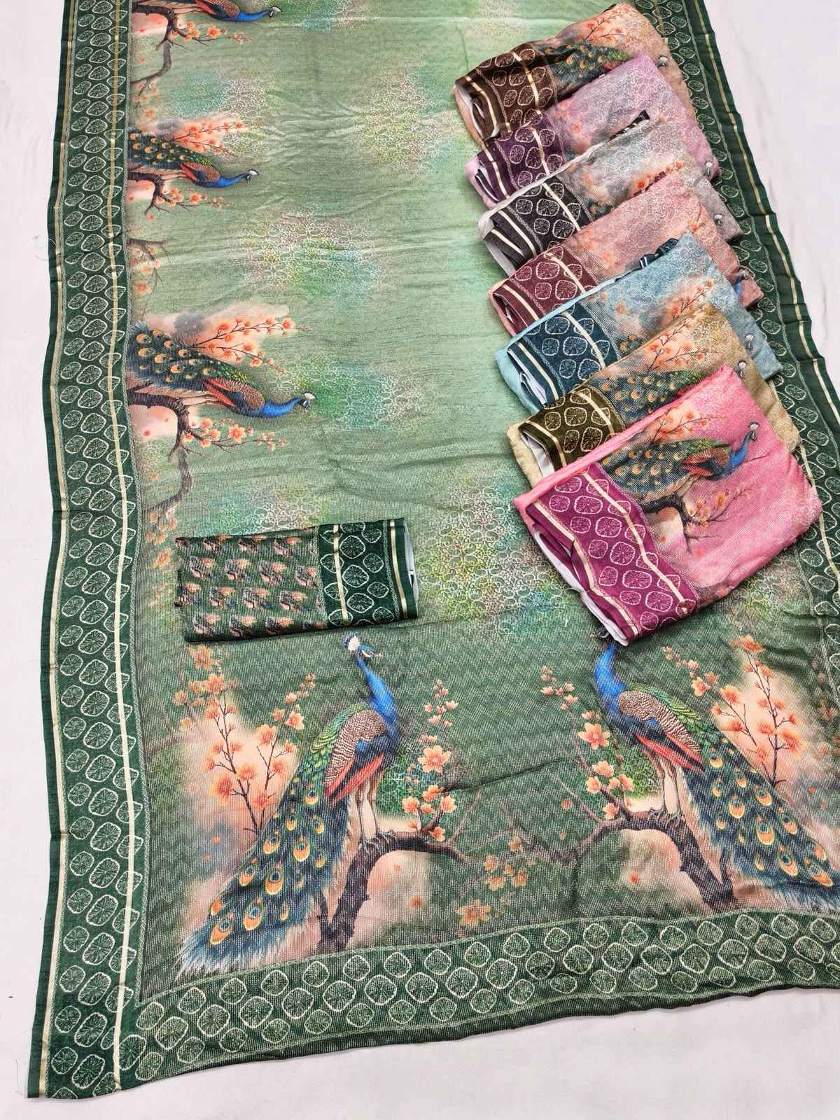 Kashvi Tanchoi Silk Vol 1 Dull Moss Saree 8 pcs Catalogue