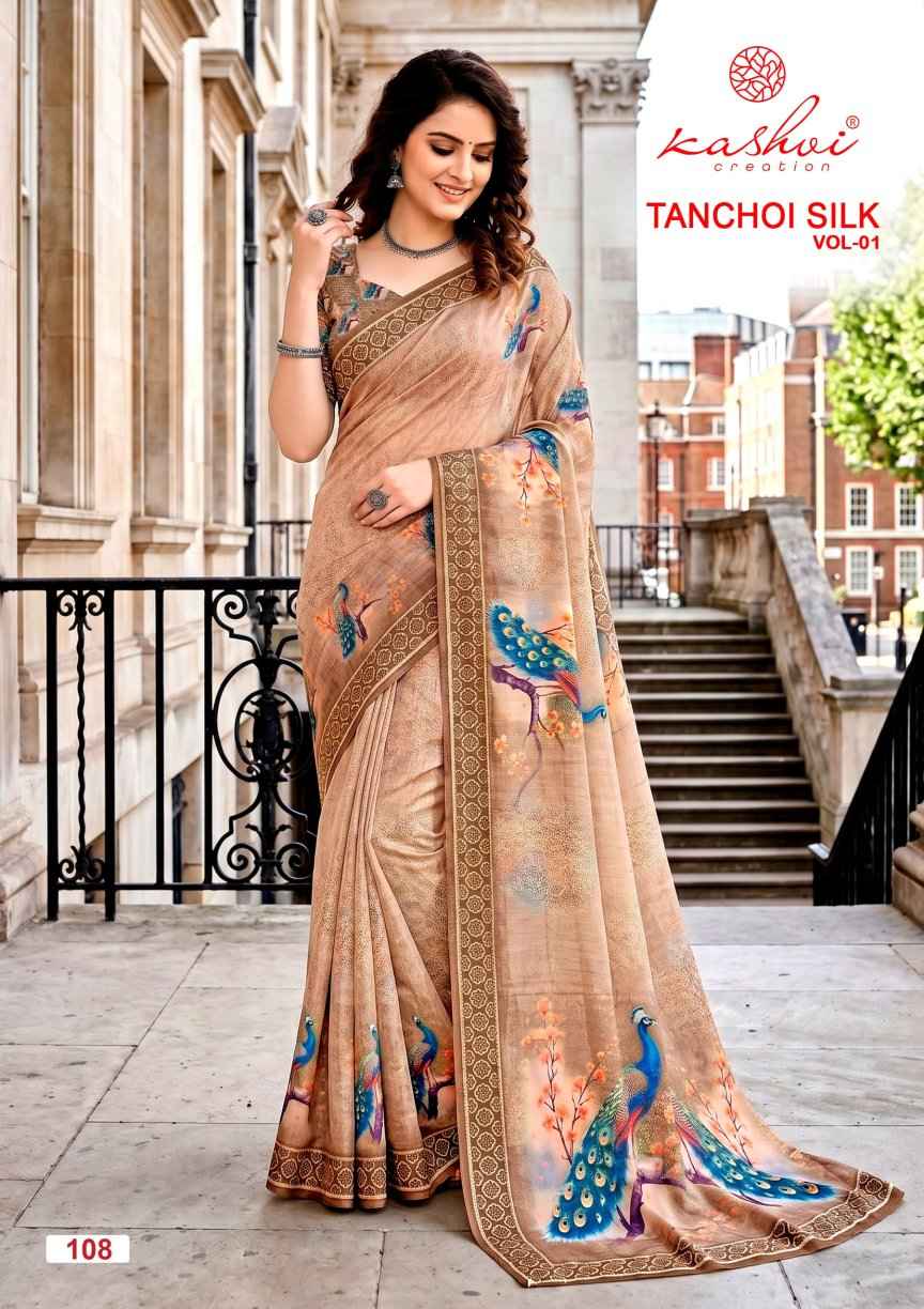 Kashvi Tanchoi Silk Vol 1 Dull Moss Saree 8 pcs Catalogue