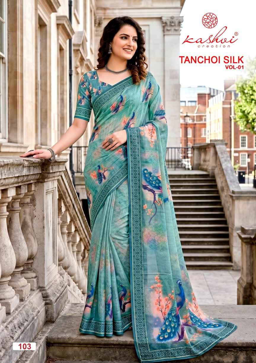 Kashvi Tanchoi Silk Vol 1 Dull Moss Saree 8 pcs Catalogue