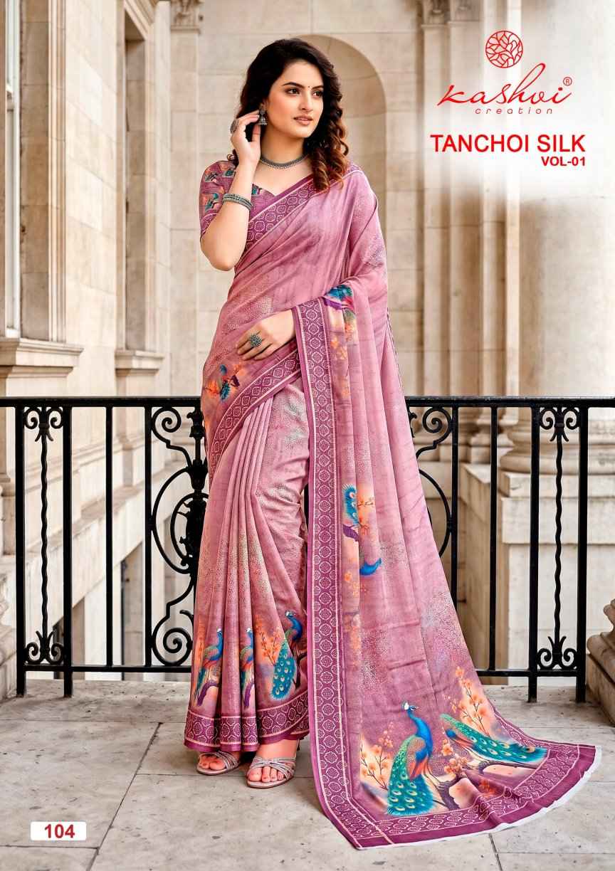 Kashvi Tanchoi Silk Vol 1 Dull Moss Saree 8 pcs Catalogue