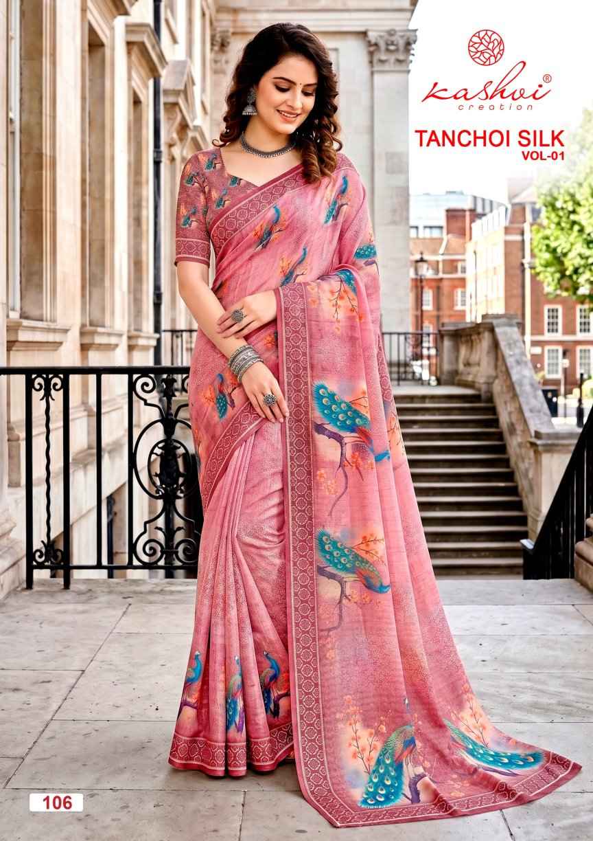 Kashvi Tanchoi Silk Vol 1 Dull Moss Saree 8 pcs Catalogue