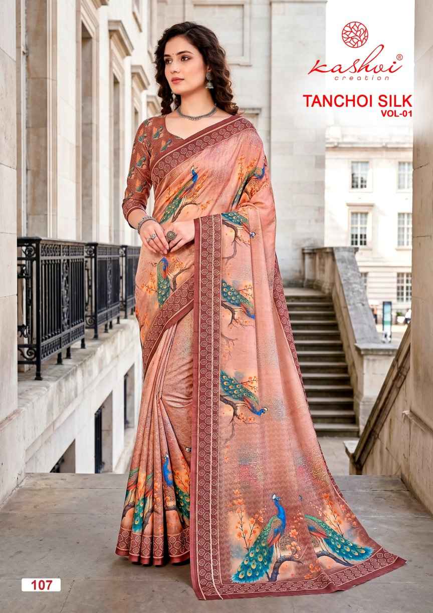 Kashvi Tanchoi Silk Vol 1 Dull Moss Saree 8 pcs Catalogue