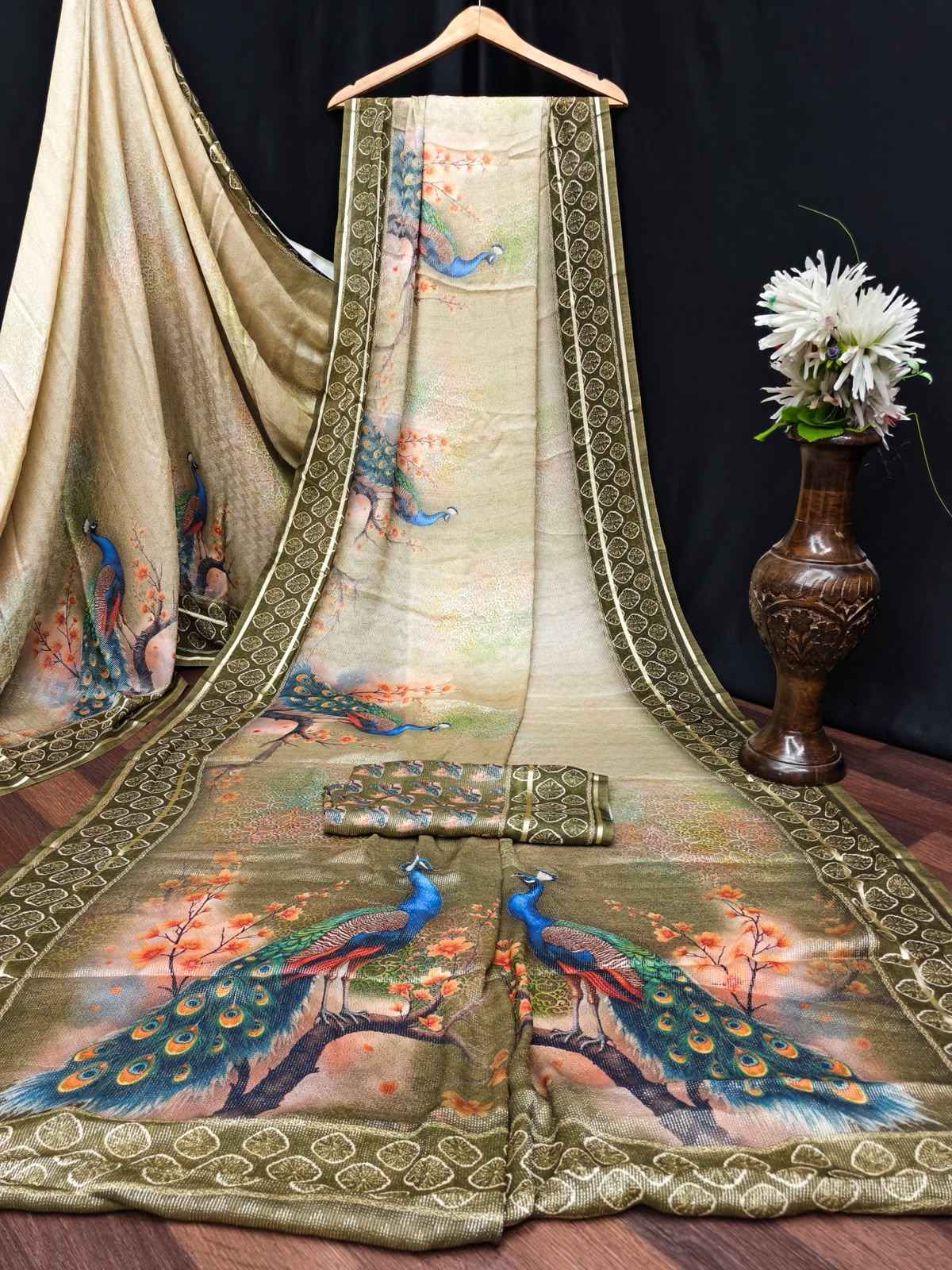 Kashvi Tanchoi Silk Vol 1 Dull Moss Saree 8 pcs Catalogue