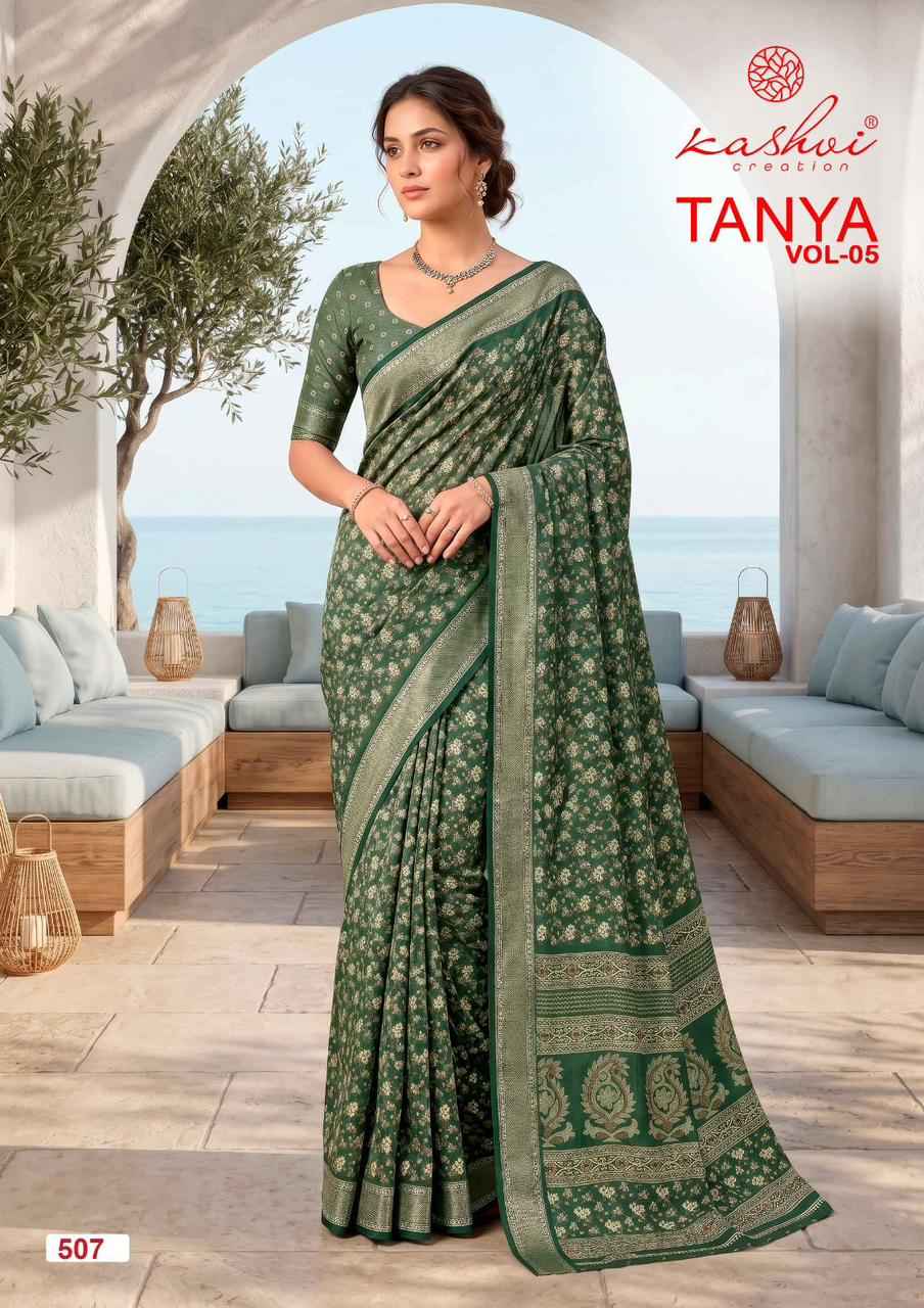Kashvi Tanya Vol 5 Dull Moss Saree 8 pcs Catalogue