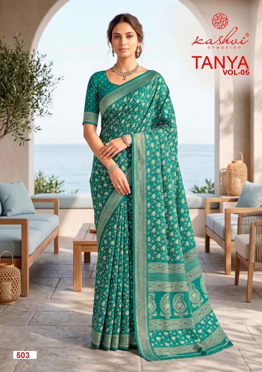 Kashvi Tanya Vol 5 Dull Moss Saree 8 pcs Catalogue