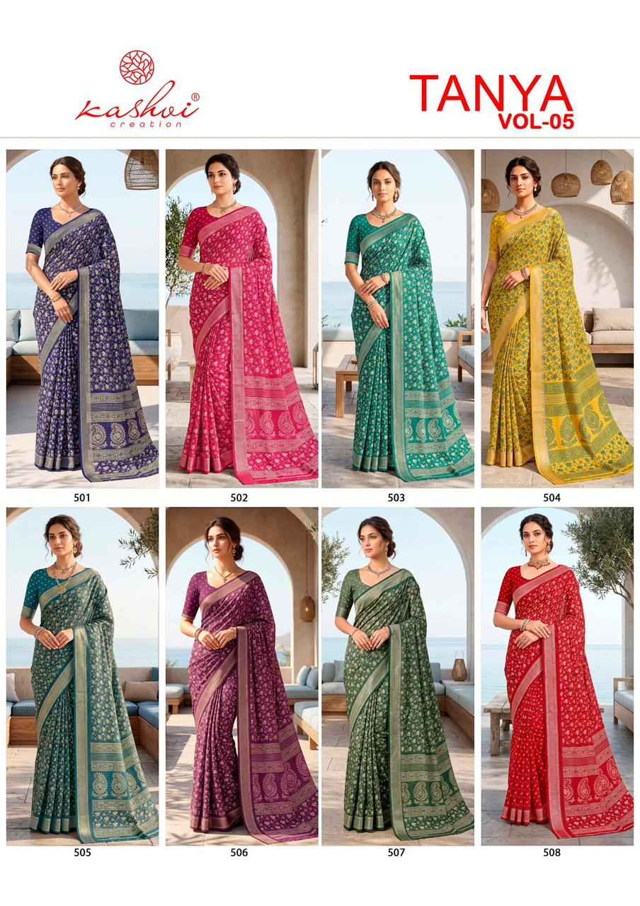 Kashvi Tanya Vol 5 Dull Moss Saree 8 pcs Catalogue