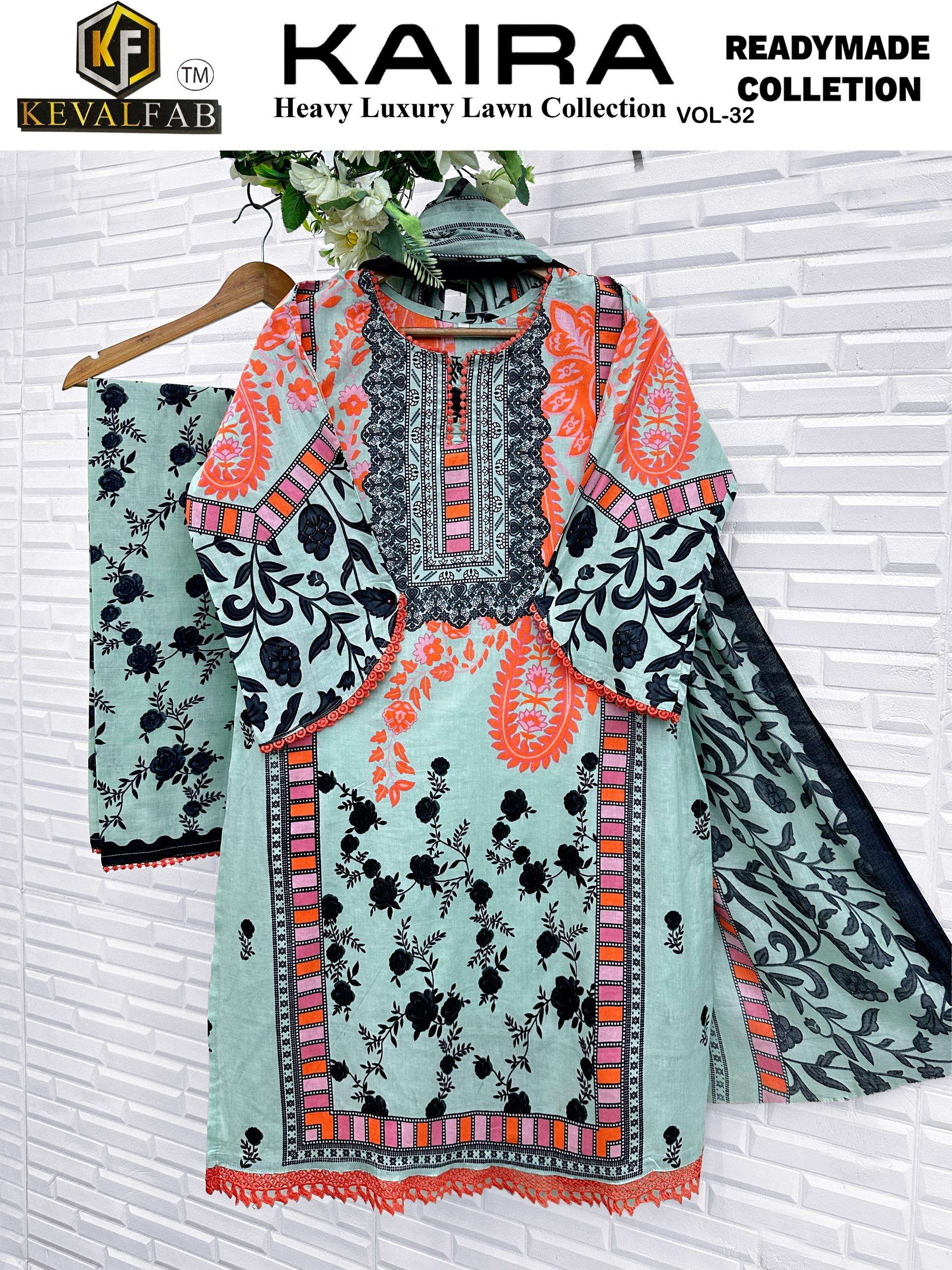 Keval Fab Kaira Vol 32 Readymade Lawn Cotton Dress 6 pcs Catalogue