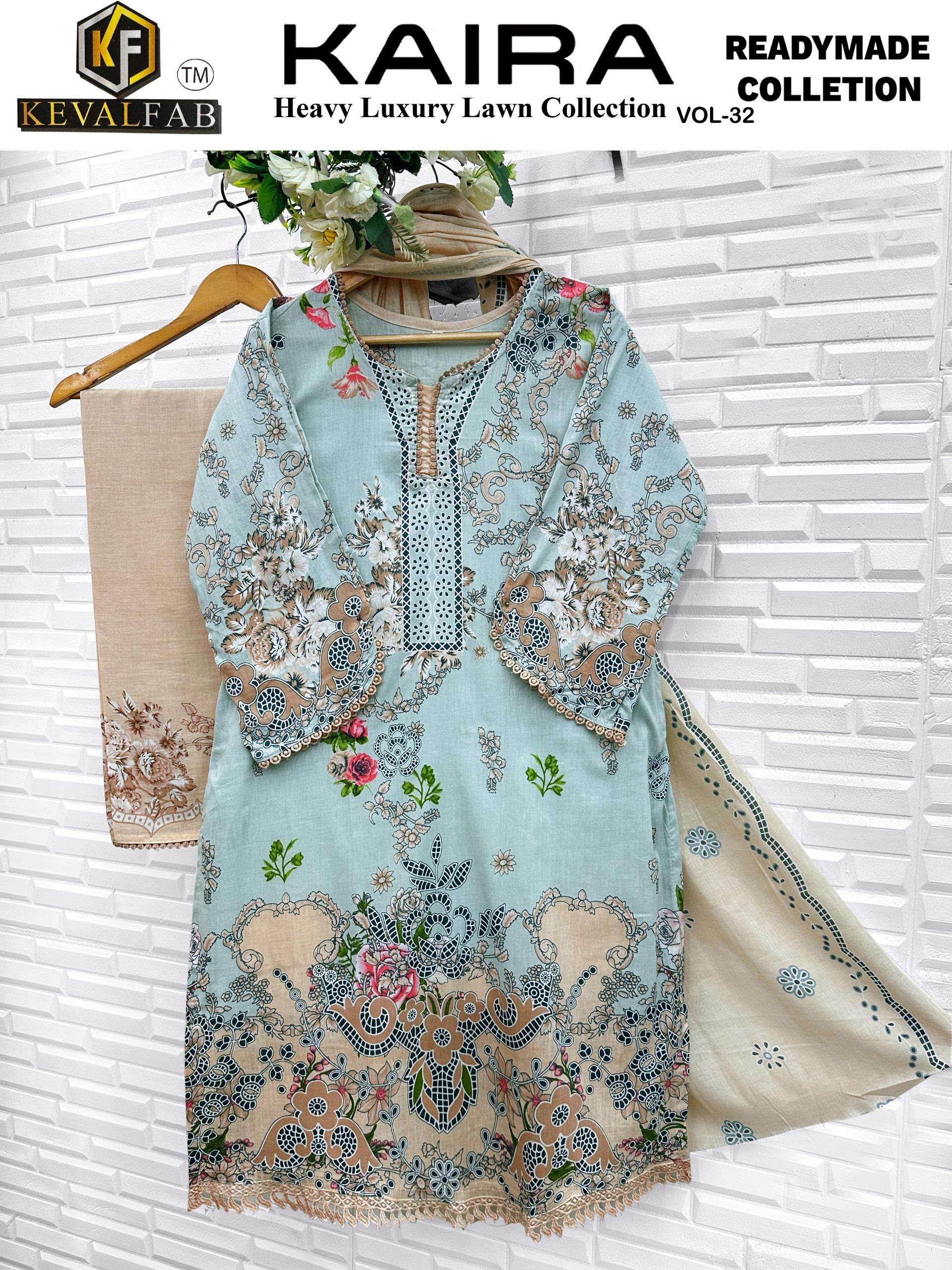 Keval Fab Kaira Vol 32 Readymade Lawn Cotton Dress 6 pcs Catalogue