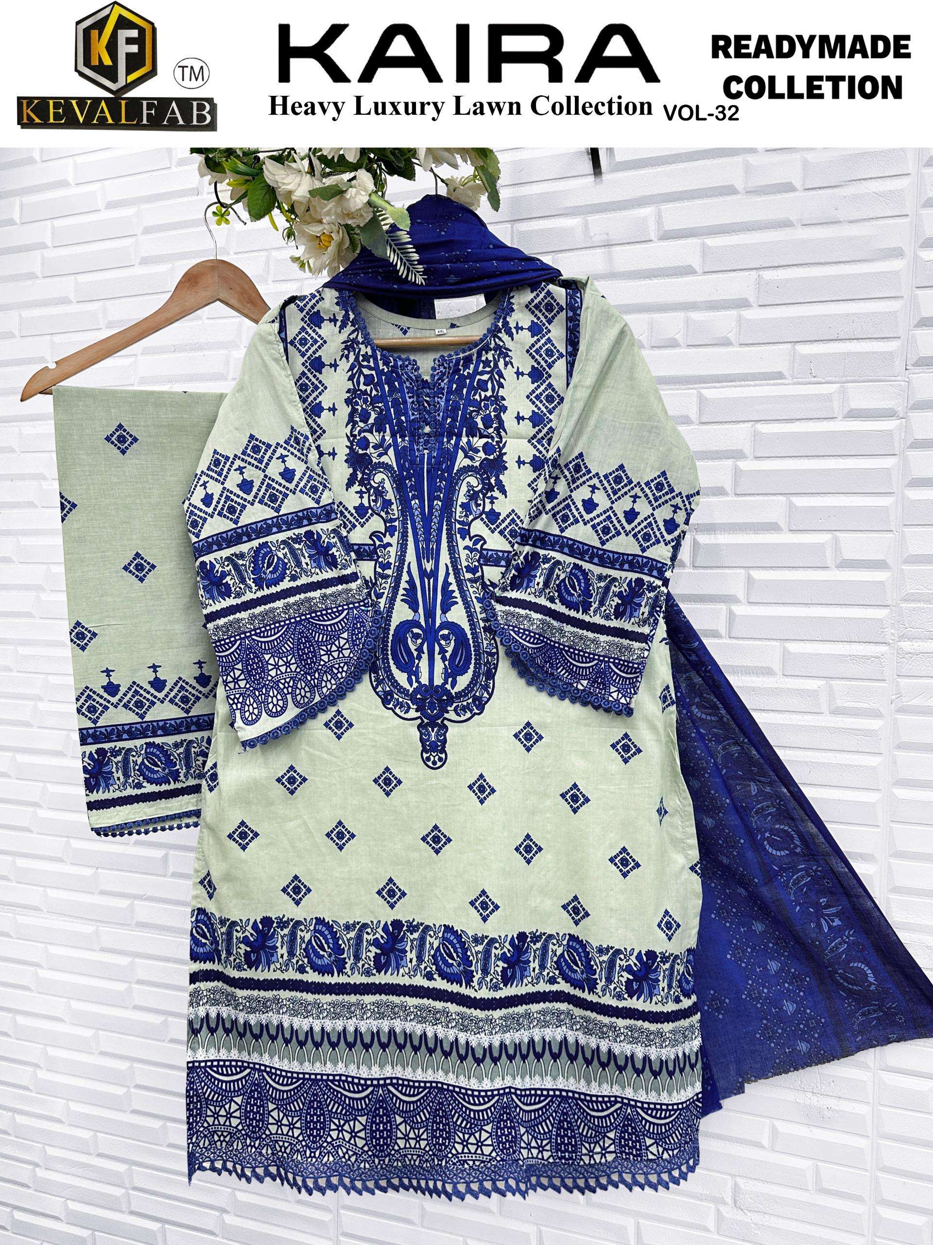 Keval Fab Kaira Vol 32 Readymade Lawn Cotton Dress 6 pcs Catalogue