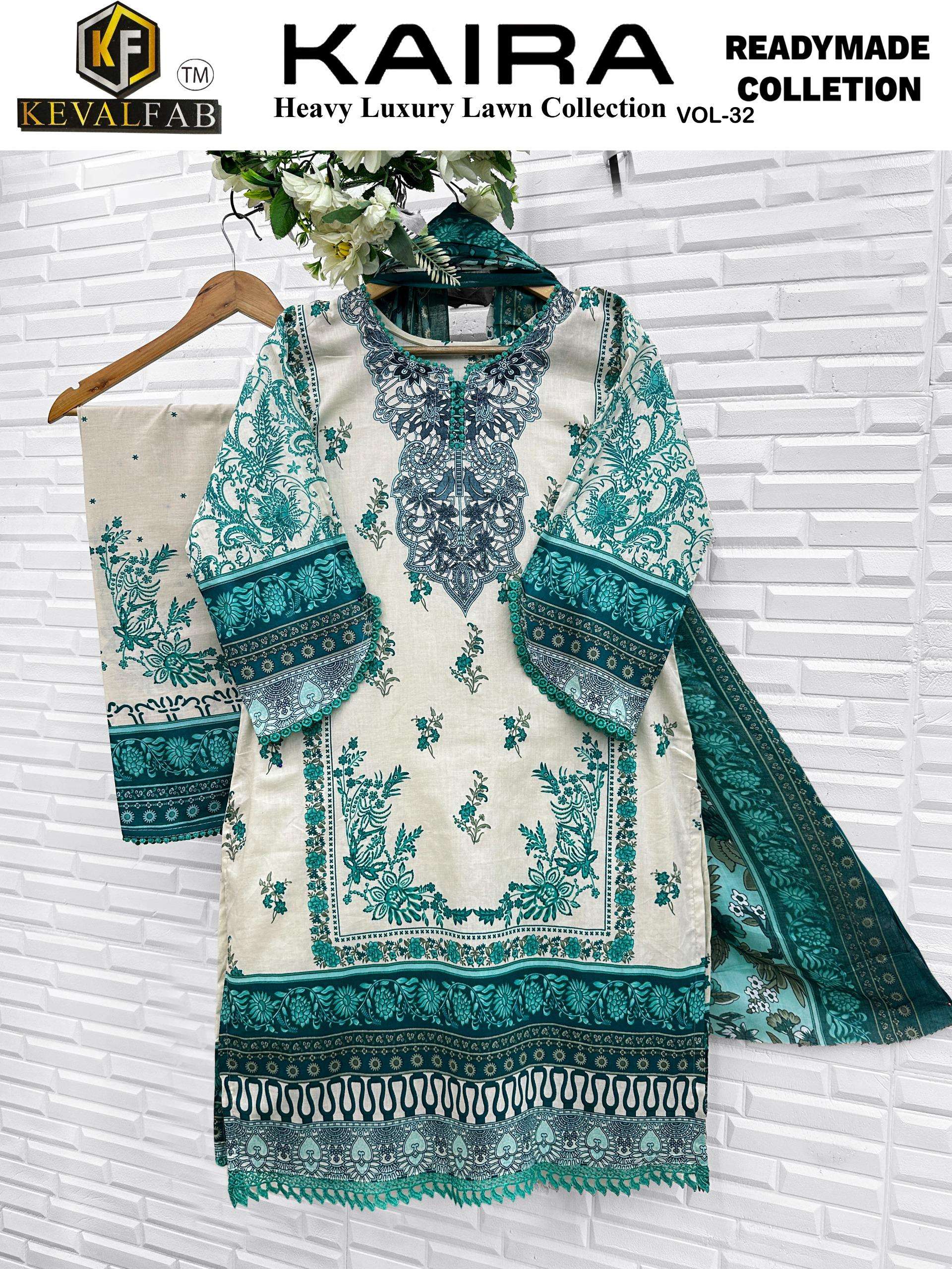 Keval Fab Kaira Vol 32 Readymade Lawn Cotton Dress 6 pcs Catalogue
