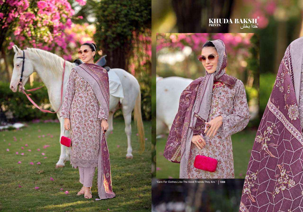 Khudha Baksh Prints Haniya Hiba Lawn Cotton Dress Material 8 pcs Cataloge