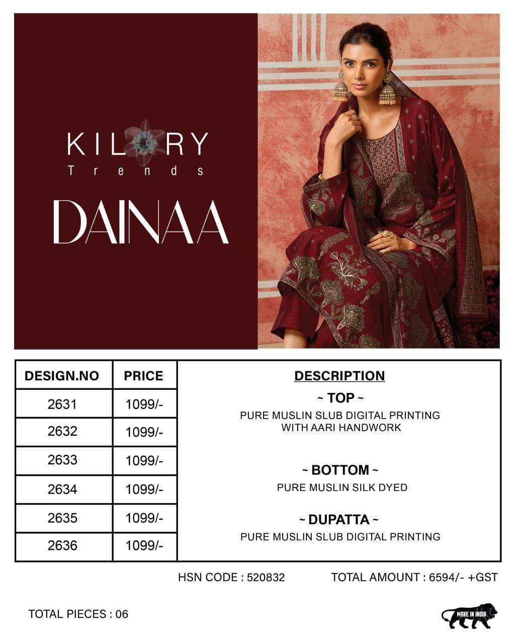 Kilory Trends Dainaa Muslin Dress Material 6 pcs Catalogue