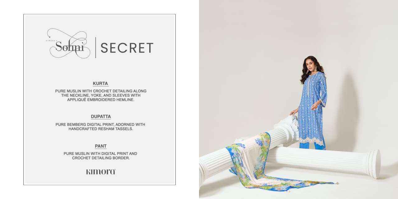 Kimora Sohani Secret Muslin Dress Material 4 pcs Catalogue
