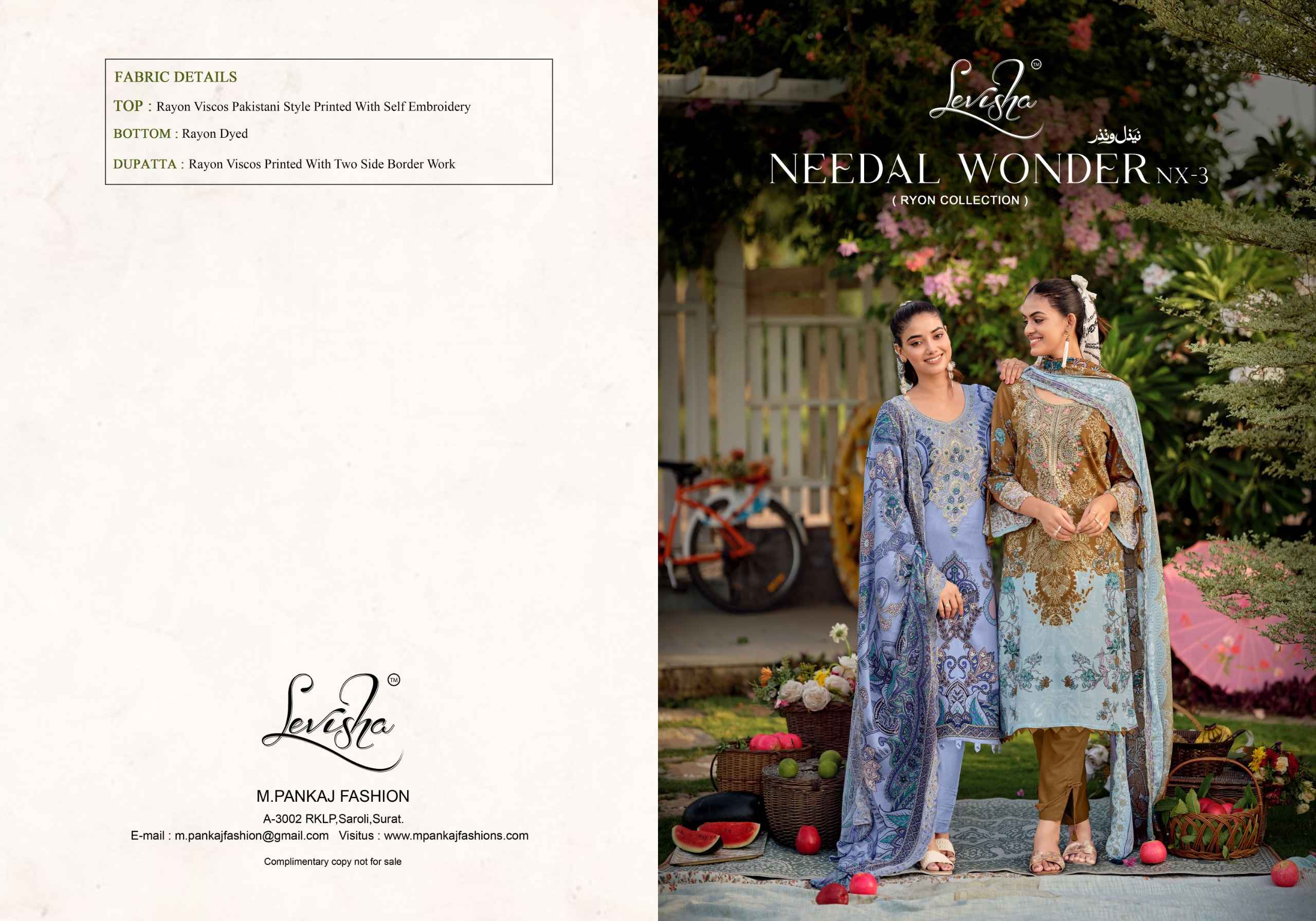 Levisha Needal Wonder Nx Vol 3 Rayon Viscose Dress Material 6 pcs Catalogue