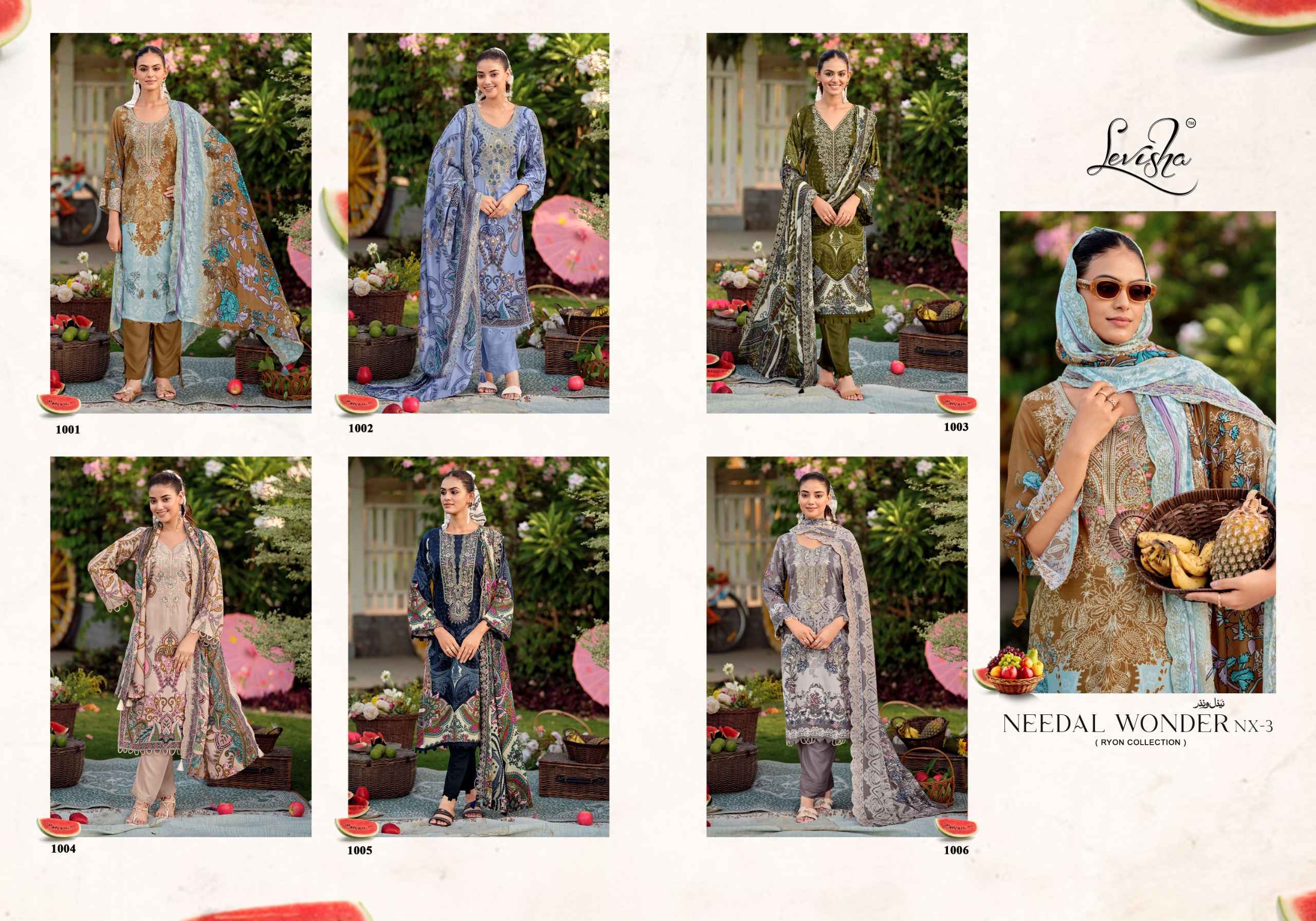 Levisha Needal Wonder Nx Vol 3 Rayon Viscose Dress Material 6 pcs Catalogue