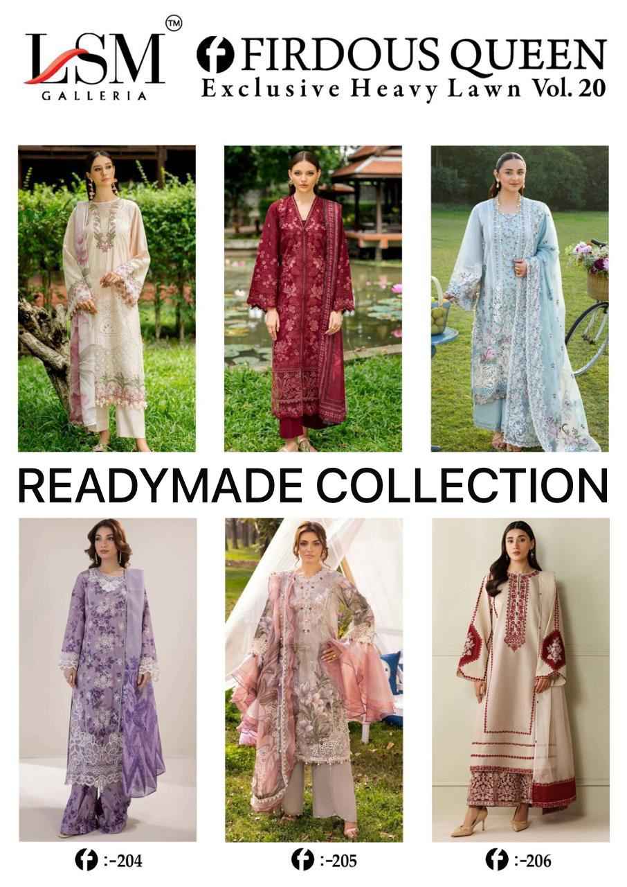 LSM Galleria Firdous Queen Lawn Vol 20 Readymade Lawn Cotton Dress 6 pcs Catalogue